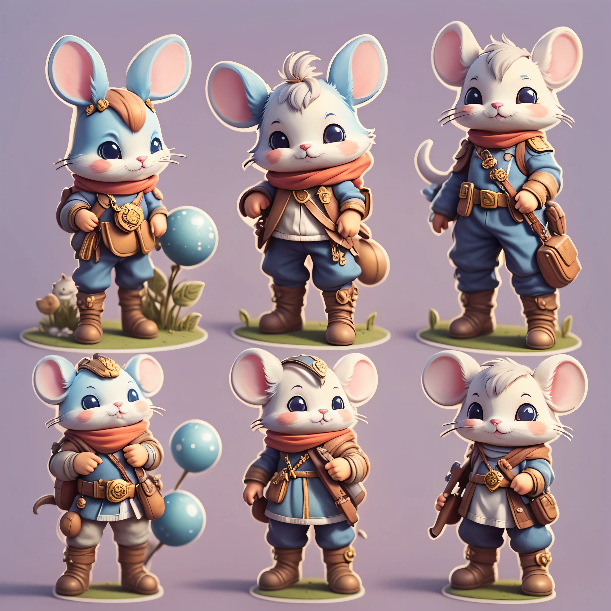 "Imaginative concept art of a cute creature inspired by Lora, with the appearance of a mouse and dressed as a policeman. (CuteCreatures tag weighted at 0.9)", clipart, 5 in one