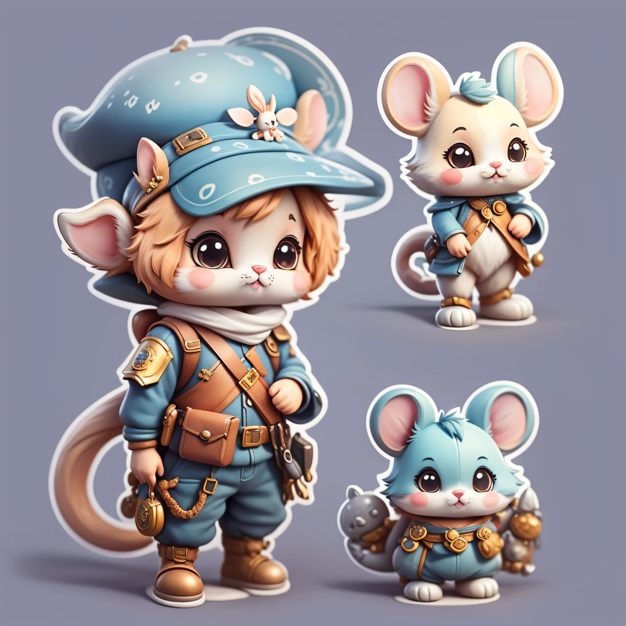 "Imaginative concept art of a cute creature inspired by Lora, with the appearance of a mouse and dressed as a policeman. (CuteCreatures tag weighted at 0.9)", clipart, 5 in one