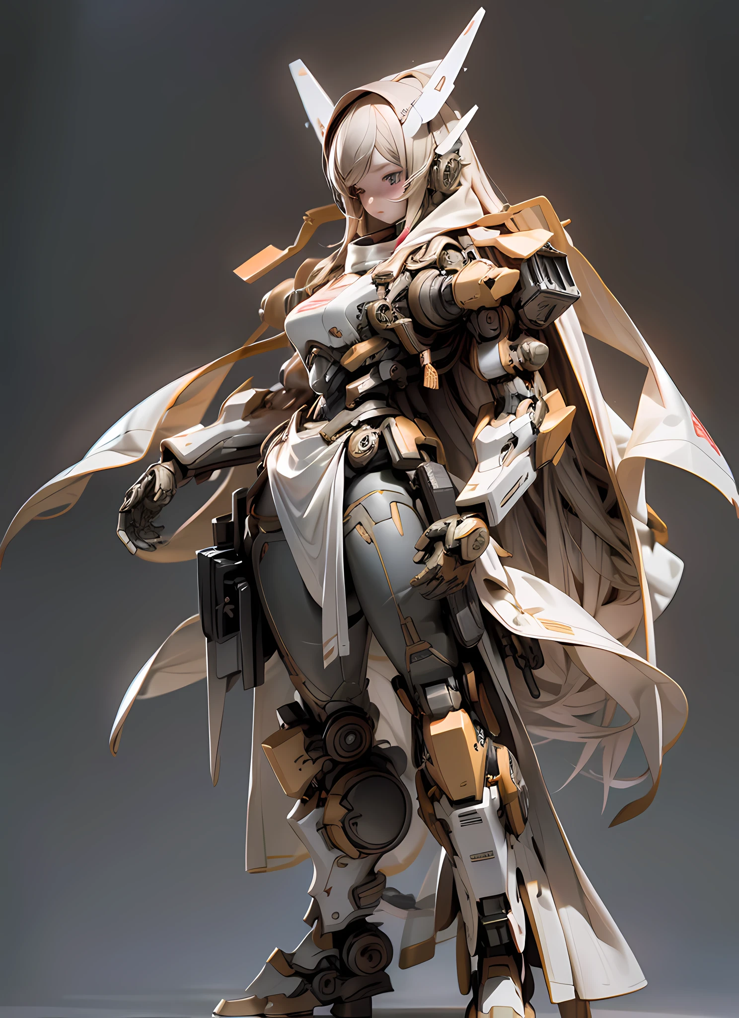 (Intricate Detail: 1.22), HDR, (Complex Detail, Hyperdetail: 1.2), Full Body, Cinematic, Intense, Cinematic Composition, Cinematic Lighting, (Edge Lighting: 1.3), Color Grading, Focus, Mecha Girl