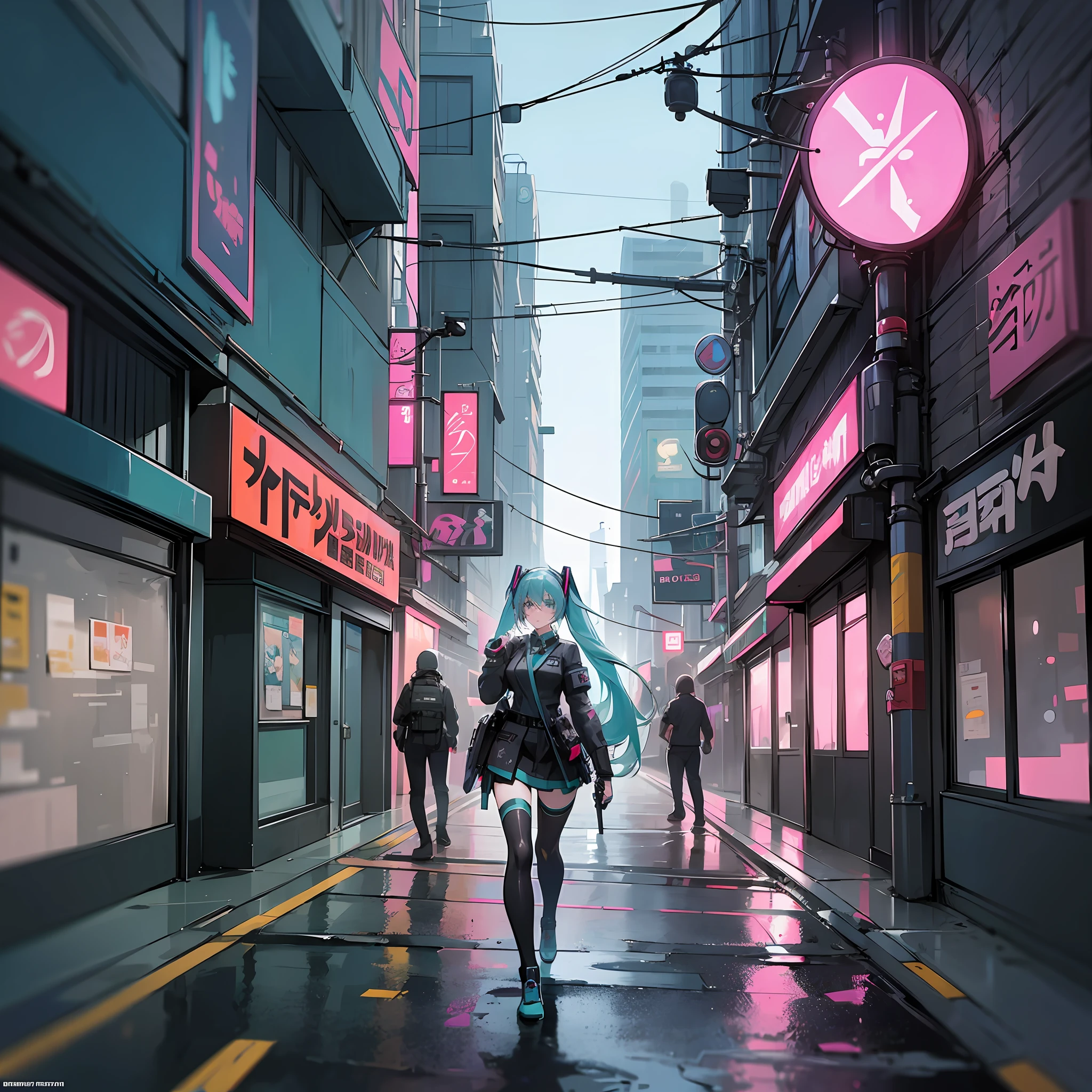 woman in police uniform walking down a street, Hatsune Miku cosplay, Anime girl cosplay, professional cosplay, female cyberpunk anime girl, cyberpunk anime, cyberpunk anime girl, anime cosplay, cyberpunk girl, anime girl in real life, cyberpunk streets in, cyberpunk style, cyberpunk outfit, has cyberpunk style, oppai cyberpunk, full cosplay --auto --s2