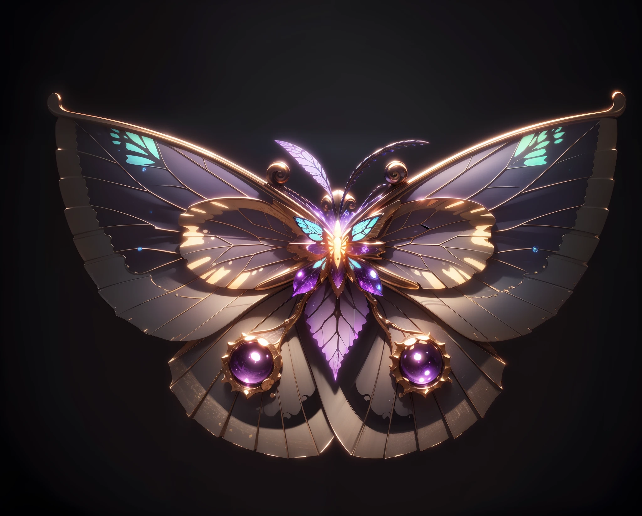 Masterpiece, best quality, (very detailed CG unified 8k wallpaper), (best quality), (best illustration), (best shadow), glow, (natural elements), butterfly, metallic, purple atmosphere --auto --s2