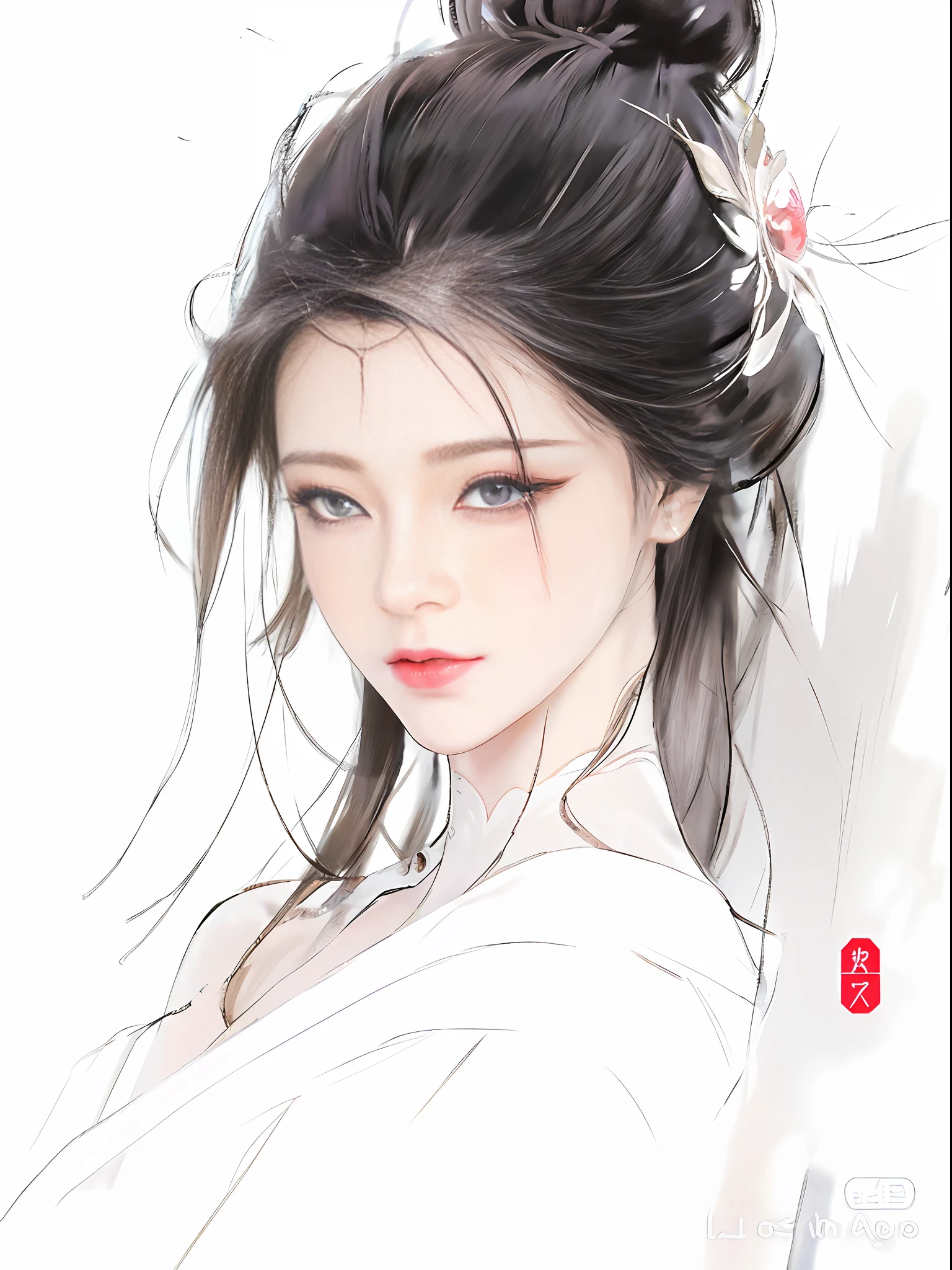 Close-up of a woman with hair tied in a bun, beautiful character painting, beautiful anime portrait, palace, girl in hanbok, Zhongyuan festival, stunning anime face portrait, beautiful artwork illustration