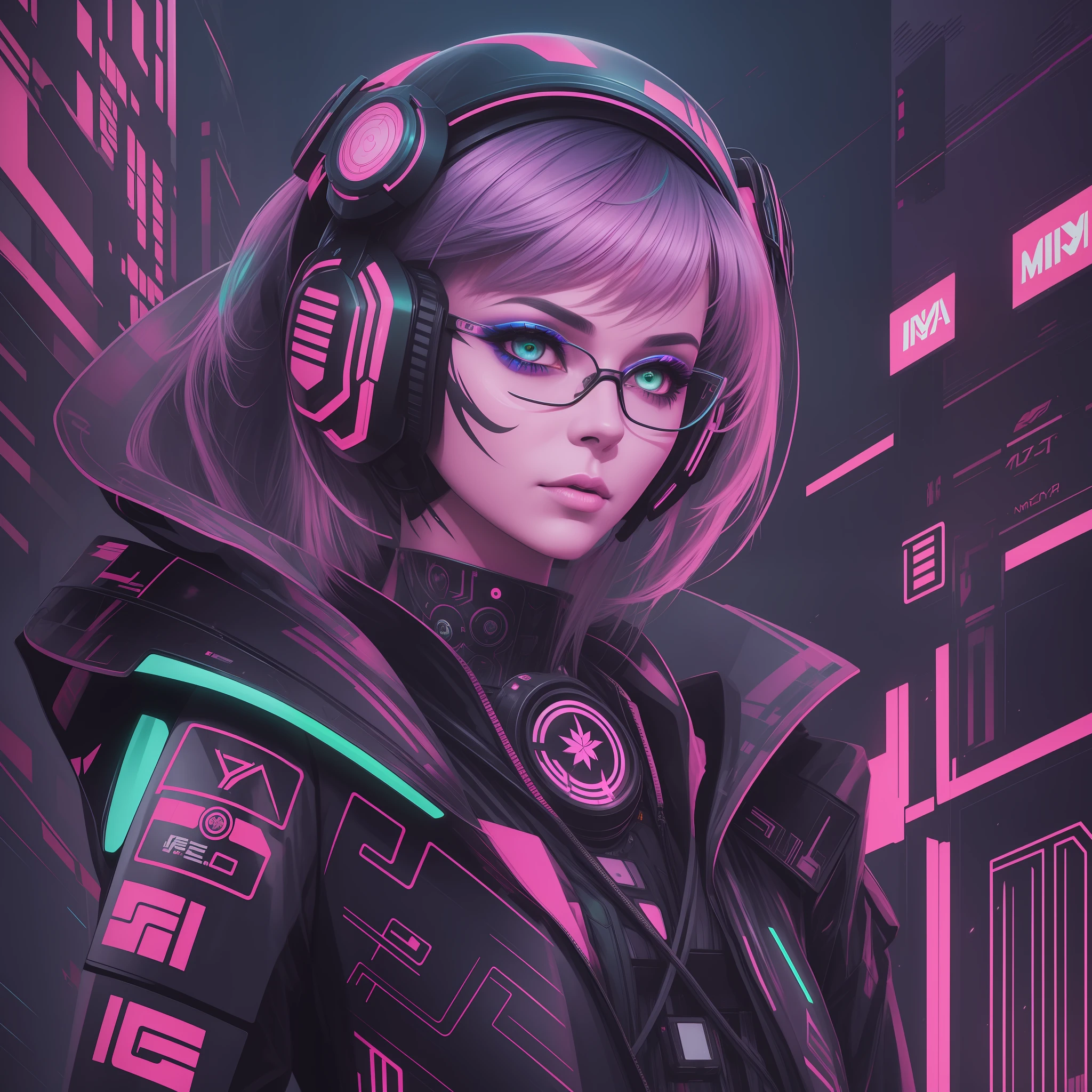 mdjrny-v4 style Detailed body painting nina hartley neon woman operator, cyberpunk futuristic neon, reflective swollen coat, decorated with traditional Japanese ornaments by ismail inceoglu dragan bibin hans thoma greg rutkowski alexandros pyromallis nekro rene maritte illustrated, perfect face, fine details, looking forward, looking at the camera, ((green vibrant eyes))