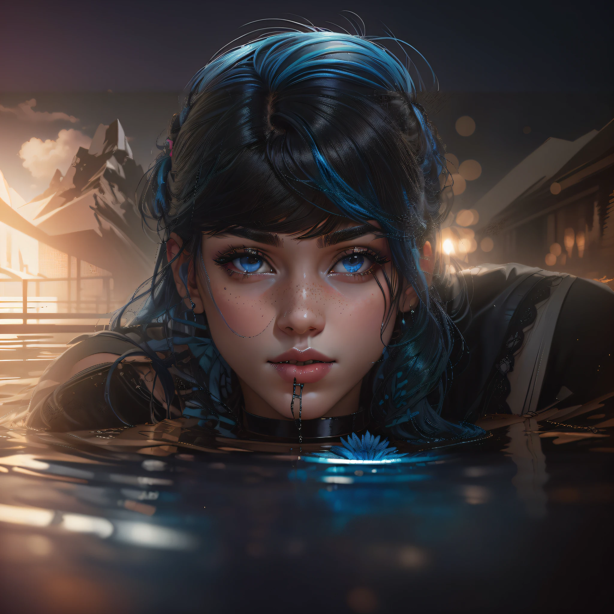 anime girl with blue hair and blue eyes laying in water, stunning digital illustration, artwork in the style of guweiz, neoartcore and charlie bowater, ross tran 8 k, 4k highly detailed digital art, cgsociety portrait, realistic digital art 4k, trending on artstation 4k, realistic digital art 4 k, beautiful digital illustration