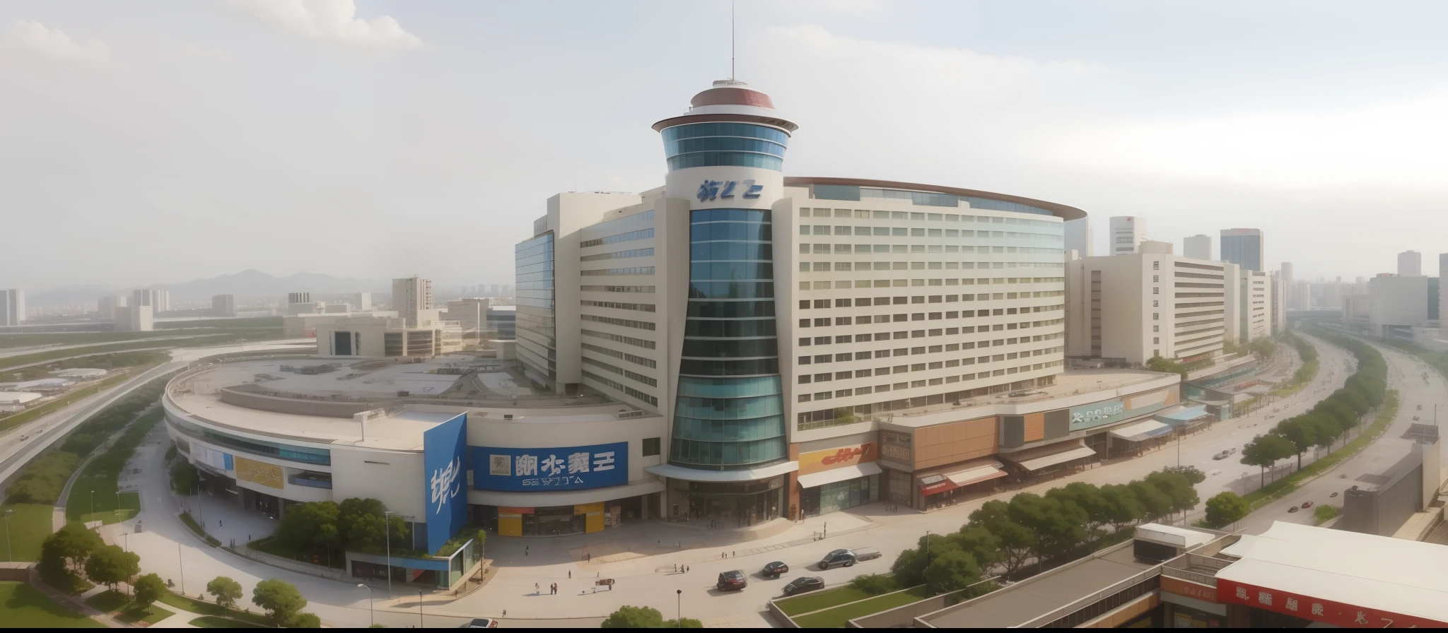 The weather is good, blue sky and white clouds, shopping malls, cities, Japanese anime style. --auto --s2