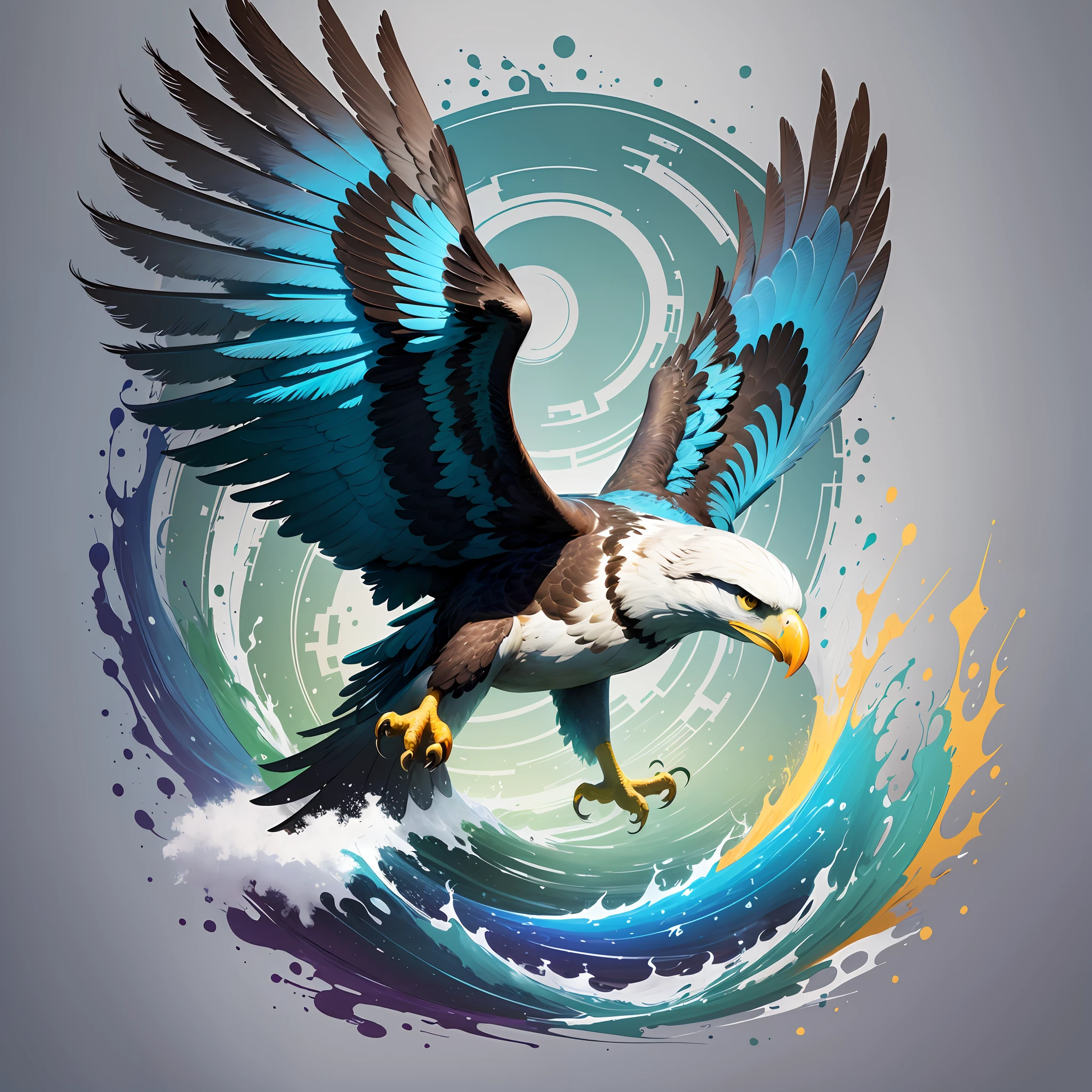 An emblematic logo of an eagle of vibrant colors, water elements, simple design, vector art, minimal --auto --s2