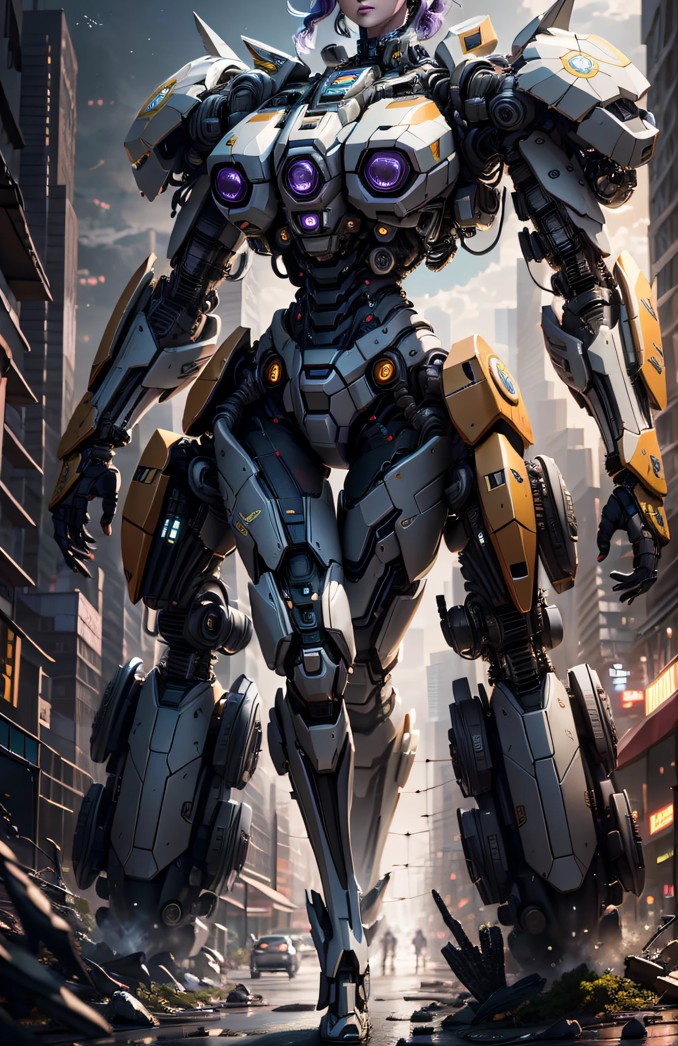 (Best Quality)), ((Masterpiece)), (Very Detailed: 1.3), 3D, Beautiful cyberpunk woman using batman cosplay, sci-fi technology, HDR (High Dynamic Range), ray tracing, nvidia RTX, super resolution, unreal 5, subsurface scattering, PBR texture, post-processing, anisotropic filtering, depth of field, maximum sharpness and sharpness, multi-layer texture, specular and albedo mapping, surface shading, accurate simulation of light-material interactions, perfect proportions, octane rendering, duotone lighting, low ISO, white balance, rule of thirds, wide aperture, 8K RAW, high efficiency subpixels, subpixel convolution, light particles, light scattering, Tyndall effect, very sexy, full body, battle pose, purple hair with braids,