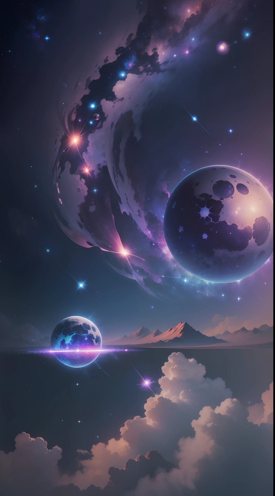 (cosmic aesthetics):1.2, (gravity infection):0.9, fresh air, moon, beautiful starry sky, thousands of stars, shining, strong gravity, distance between stars, amazing satellites, mysterious nebulae, vast beauty of the universe.