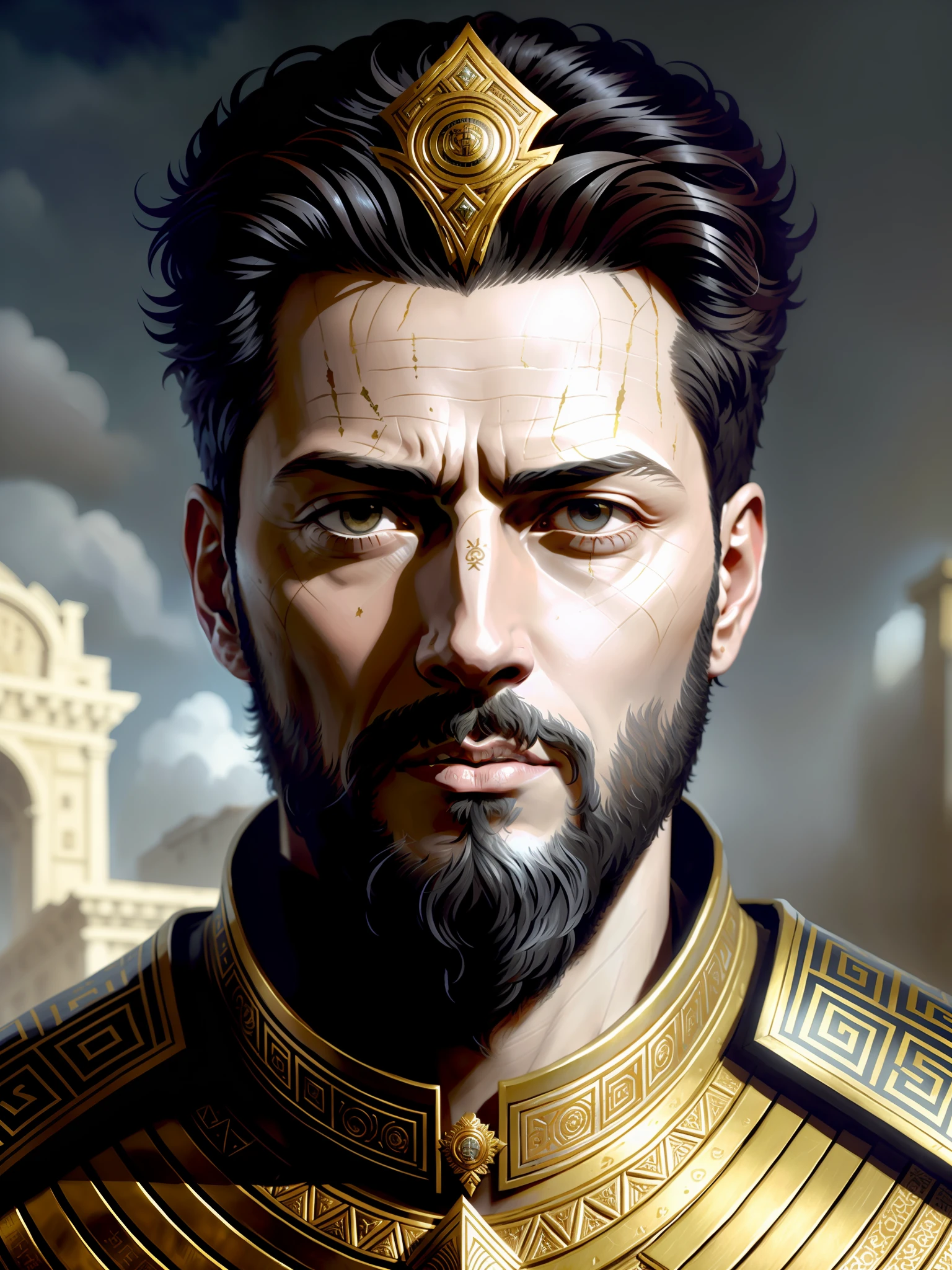 Roman Emperor Mark Aurelius, beautiful painting with highly detailed face by Greg Rutkowski and Magali Villanueve, trends in the art station, sharp focus, studio photo, intricate details, highly detailed, by Greg Rutkowski