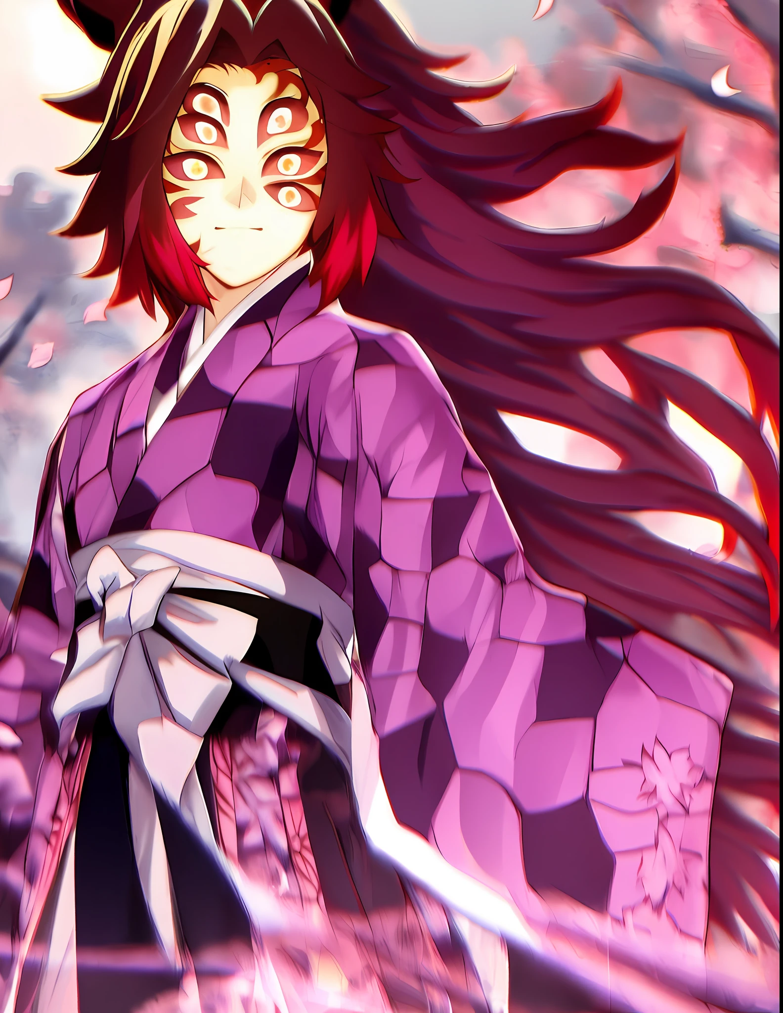 masterpiece, best quality, 1girl, solo, upper body, genshin impact, yae miko, 1girl, animal ears, branch, breasts, cherry blossoms, closed mouth, cowboy shot, earrings, flower, fox ears, japanese clothes, jewelry, long hair, looking at viewer, medium breasts, nontraditional miko, outdoors, pink hair, purple eyes, purple flower, ribbon-trimmed sleeves, ribbon trim, sidelocks, smile, solo, wide sleeves, dynamic pose, genshin,