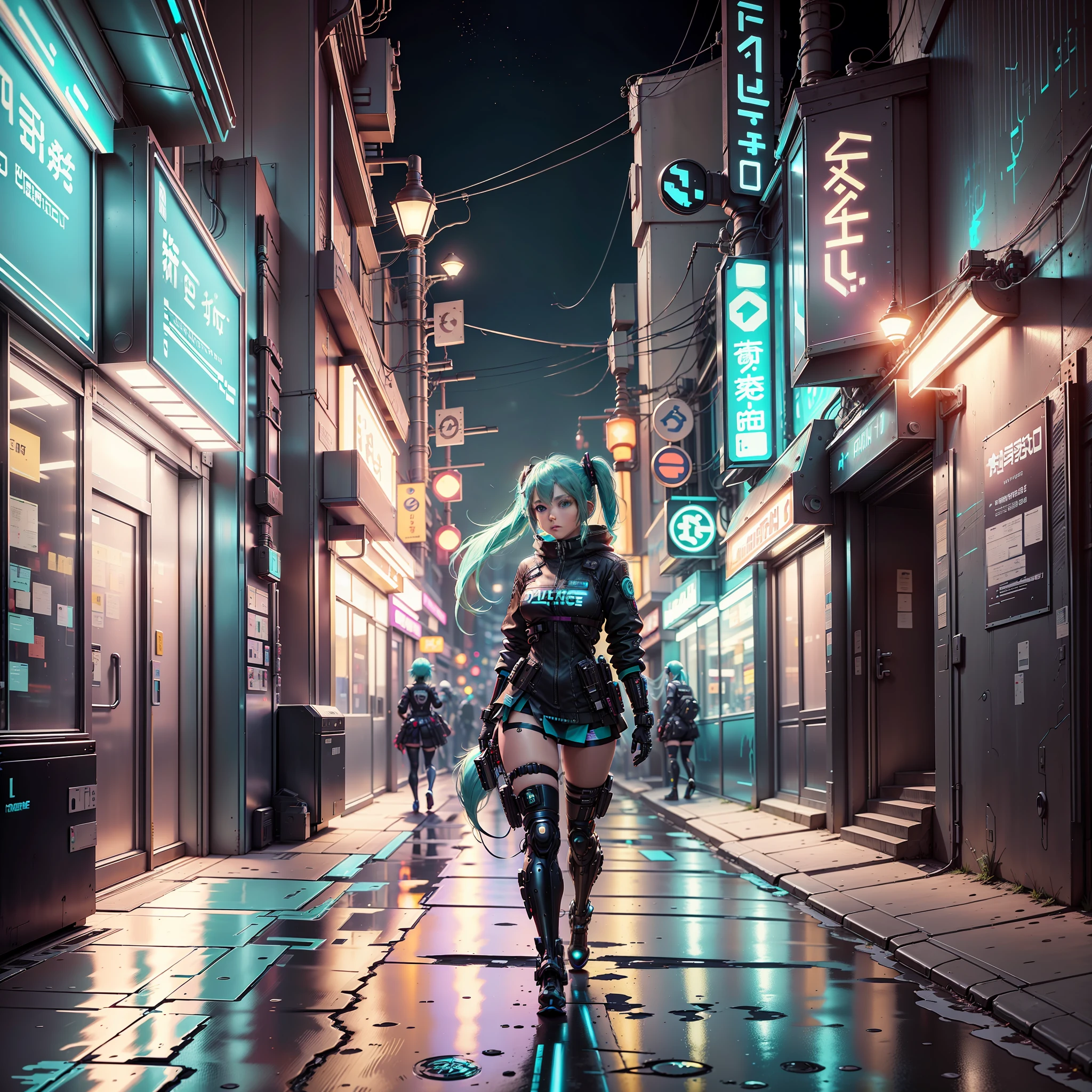 woman in police uniform walking down a street, Hatsune Miku cosplay, female cyberpunk anime girl, cyberpunk anime, cyberpunk anime girl, anime cosplay, cyberpunk girl, anime girl in real life, cyberpunk streets in, cyberpunk style, cyberpunk outfit, has cyberpunk style, oppai cyberpunk, full cosplay --auto --s2