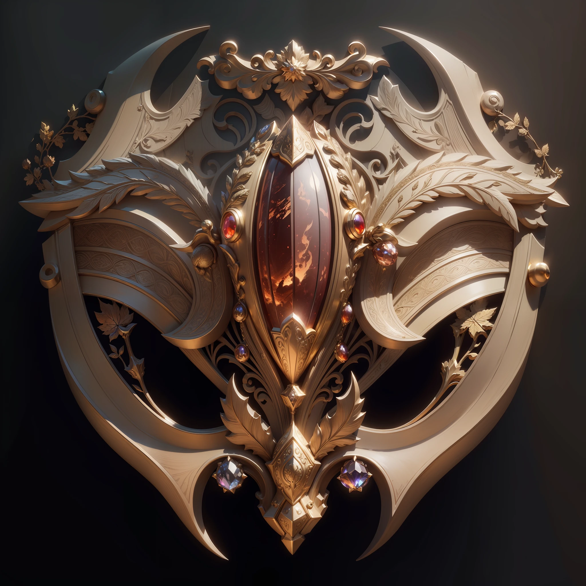 Masterpiece, best quality, (very detailed CG unified 8k wallpaper), (best quality), (best illustration), (best shadow), glowing elf, (natural element), clear grain, red gemstone, gold border, coat of arms, clearly visible --auto --s2