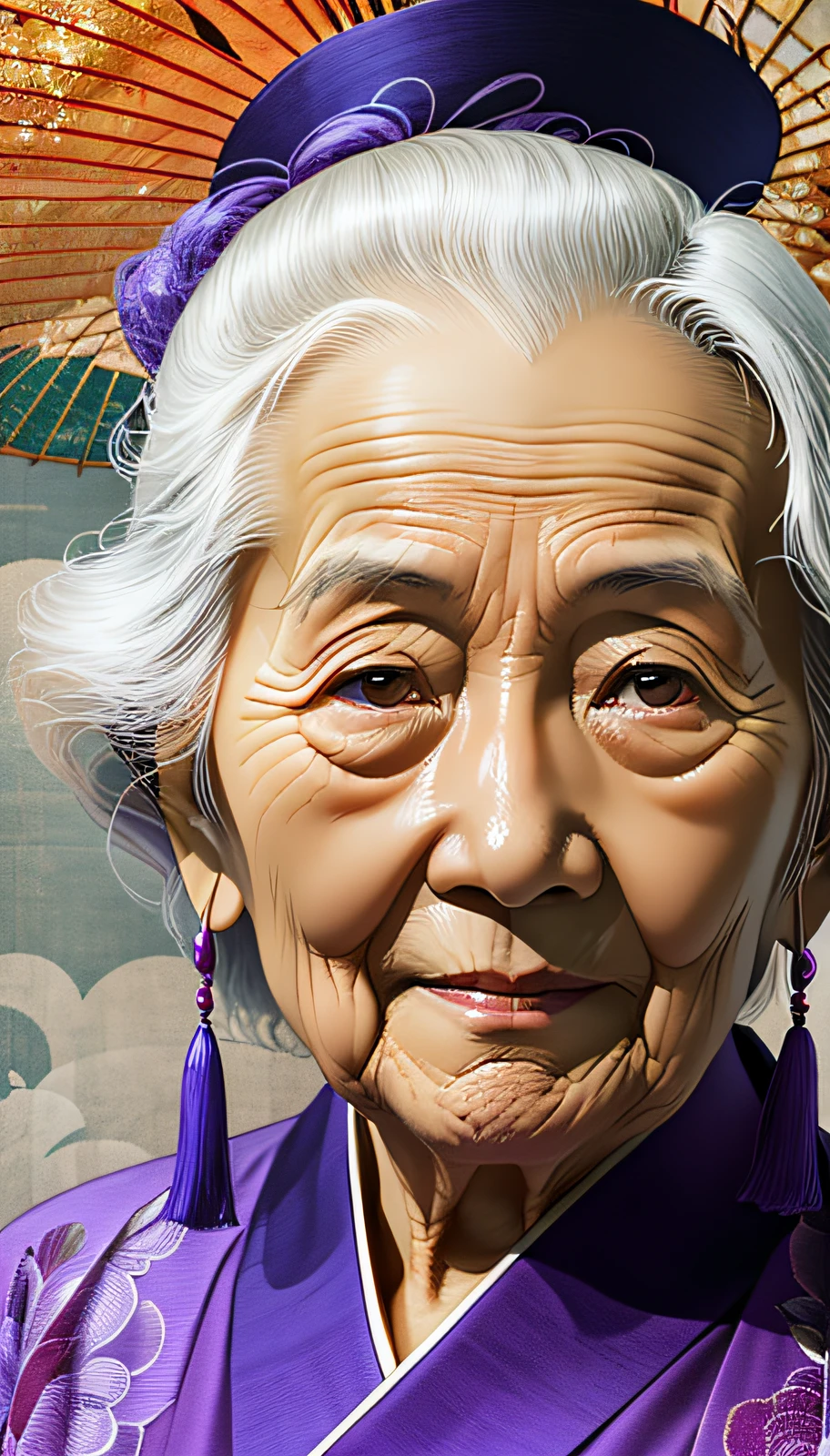 An Asian woman, old, female, old, 100 years old, facing the camera, facing the face, looking squarely 3, looking ahead, Chinese, Asian, wrinkled face, vicissitudes, grandma, knowledgeable, smart, masterpiece, best quality, masterpiece, high resolution, original, extremely detailed wallpaper, perfect lighting, Asian, oriental --auto --s2