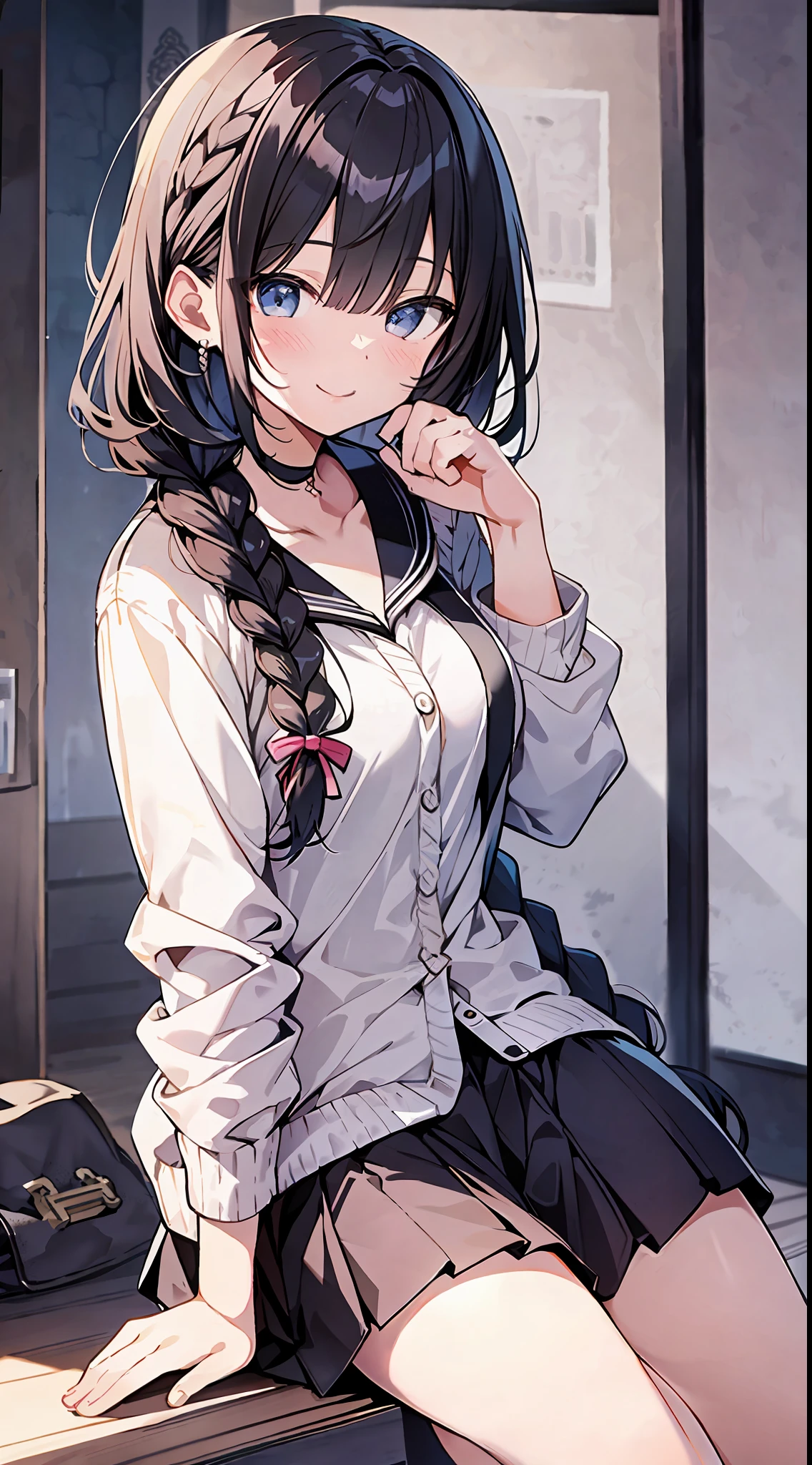 (Incredibly Absurdres Absolutely Resolution: 1.5), Best Quality, Masterpiece, Ultra High Resolution, 8k, (Pale Cardigan, Sneakers, Skirt) BREAK Shoujo Manga Style, (Girl Duo), (), Soft Line Art, Digital Enhancement, Shojo Manga Touch, Shojo Manga Core, (Hair length to shoulder))), (((short braid)))) BREAK Soft drawing, beautiful black hair, clear eyes, ((smile, wink)), ultra-detailed digital anime art, clear face depiction, ultra-detailed shoujo manga character art, clear facial features, manga style, top quality colors, foot-visible angle, entangle, beautiful and aesthetic: 1.5、High quality:1.3