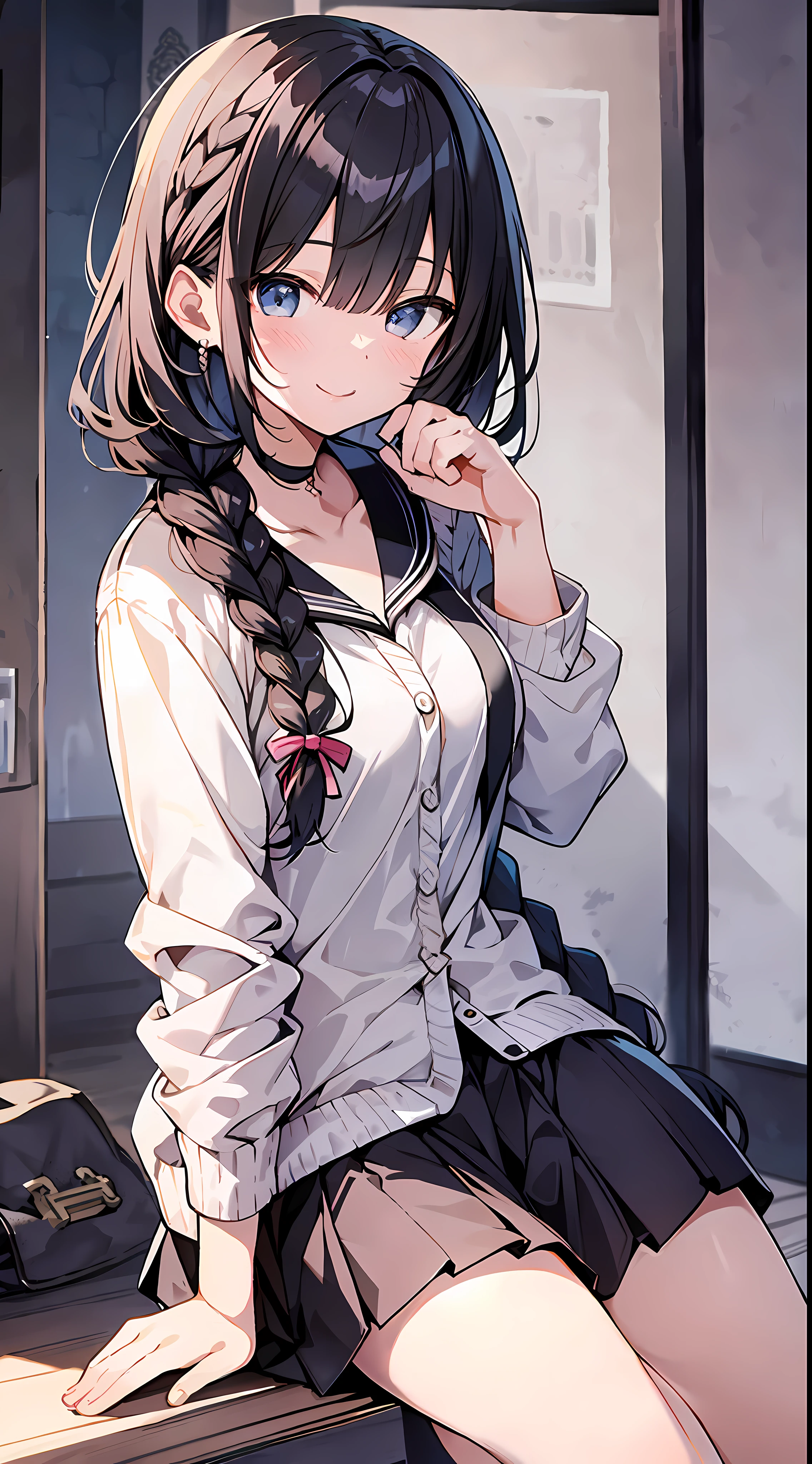 (Incredibly Absurdres Absolutely Resolution: 1.5), Best Quality, Masterpiece, Ultra High Resolution, 8k, (Pale Cardigan, Sneakers, Skirt) BREAK Shoujo Manga Style, (Girl Duo), (), Soft Line Art, Digital Enhancement, Shojo Manga Touch, Shojo Manga Core, (Hair length to shoulder))), (((short braid)))) BREAK Soft drawing, beautiful black hair, clear eyes, ((smile, wink)), ultra-detailed digital anime art, clear face depiction, ultra-detailed shoujo manga character art, clear facial features, manga style, top quality colors, foot-visible angle, entangle, beautiful and aesthetic: 1.5、High quality:1.3