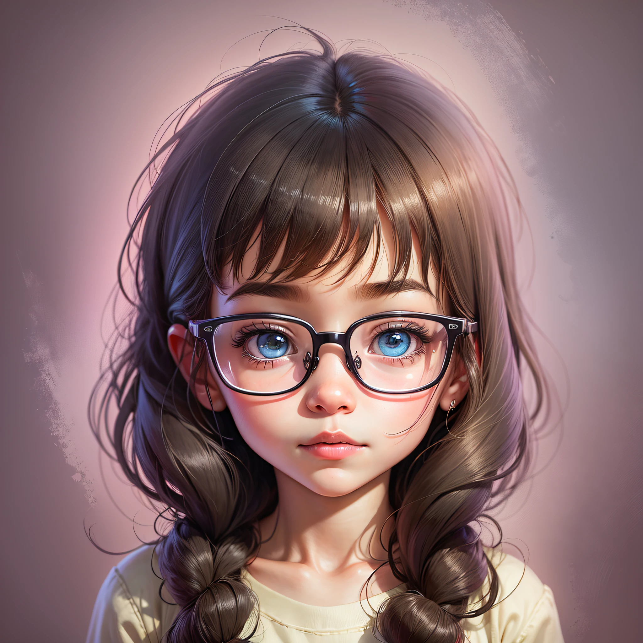 Abstract cartoon, cute little girl with glasses, blank background --auto --s2