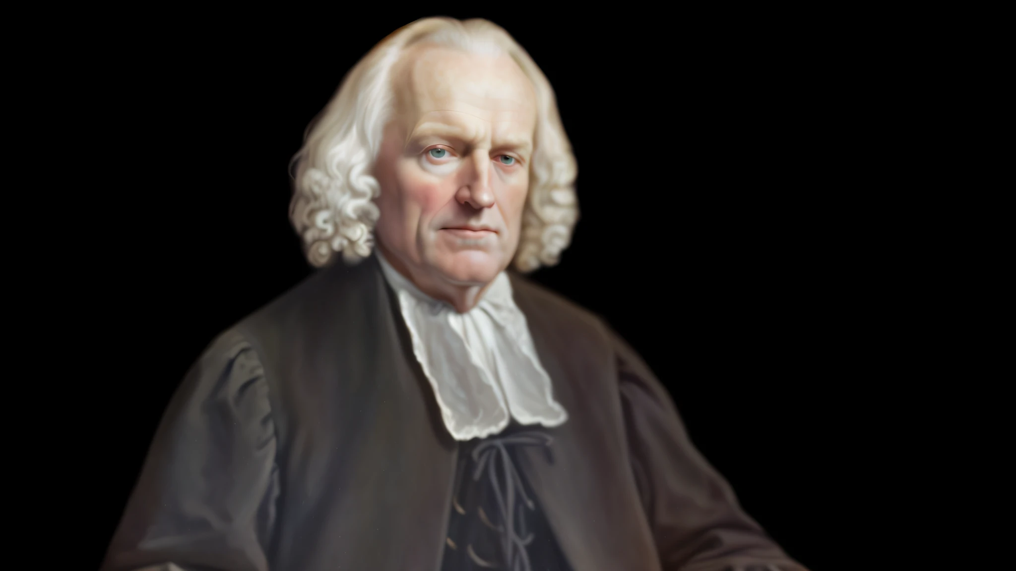 Ultra-realistic portrait of John Gill, 17th century, puritan, white man, 60 years old, perfect texture of hyper realistic skin and hair, global lighting, 16k, stunning realism, clever and realistic details."