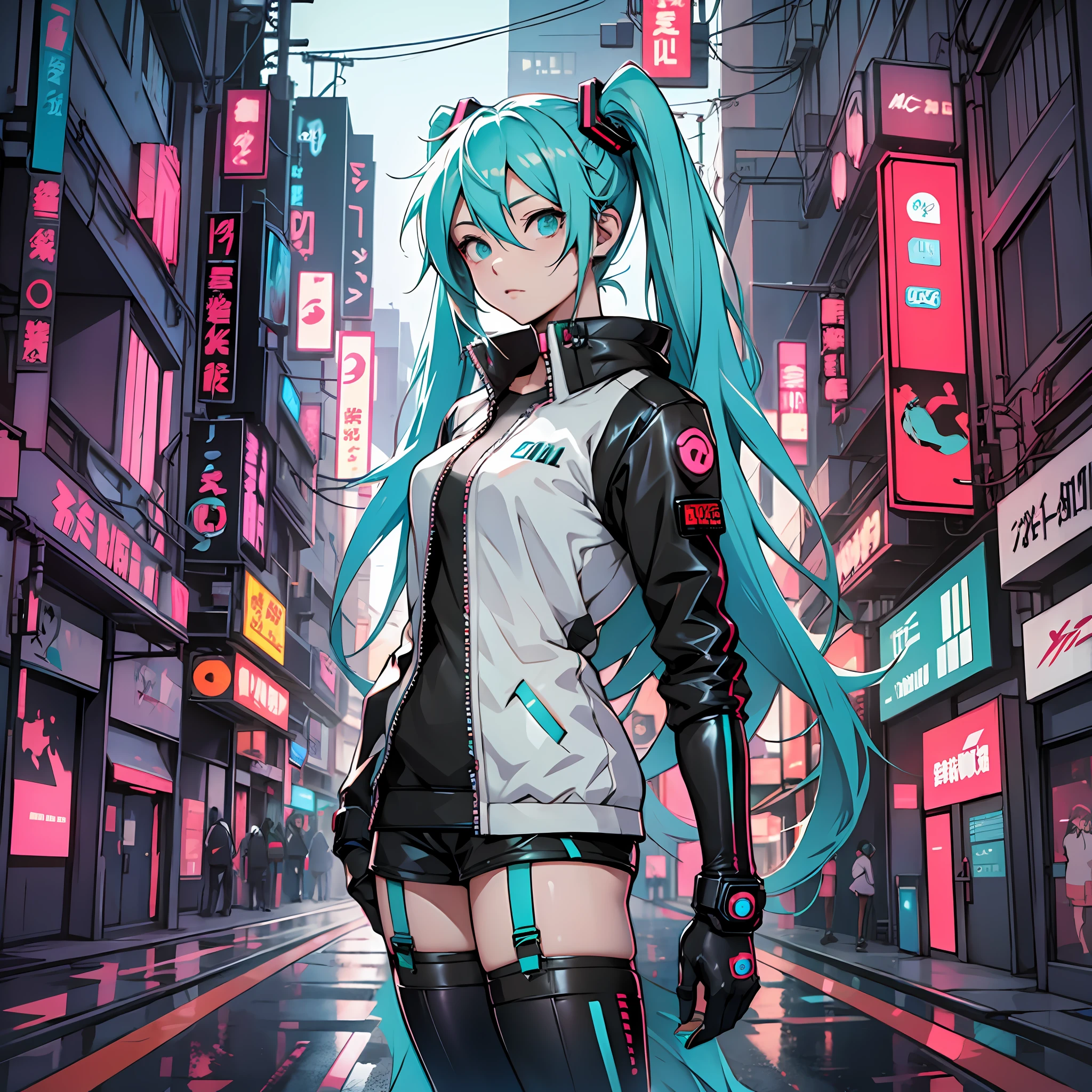 Hatsune Miku cosplay, female cosplay, cyberpunk style, anime girl, cyberpunk cosplay --auto --s2