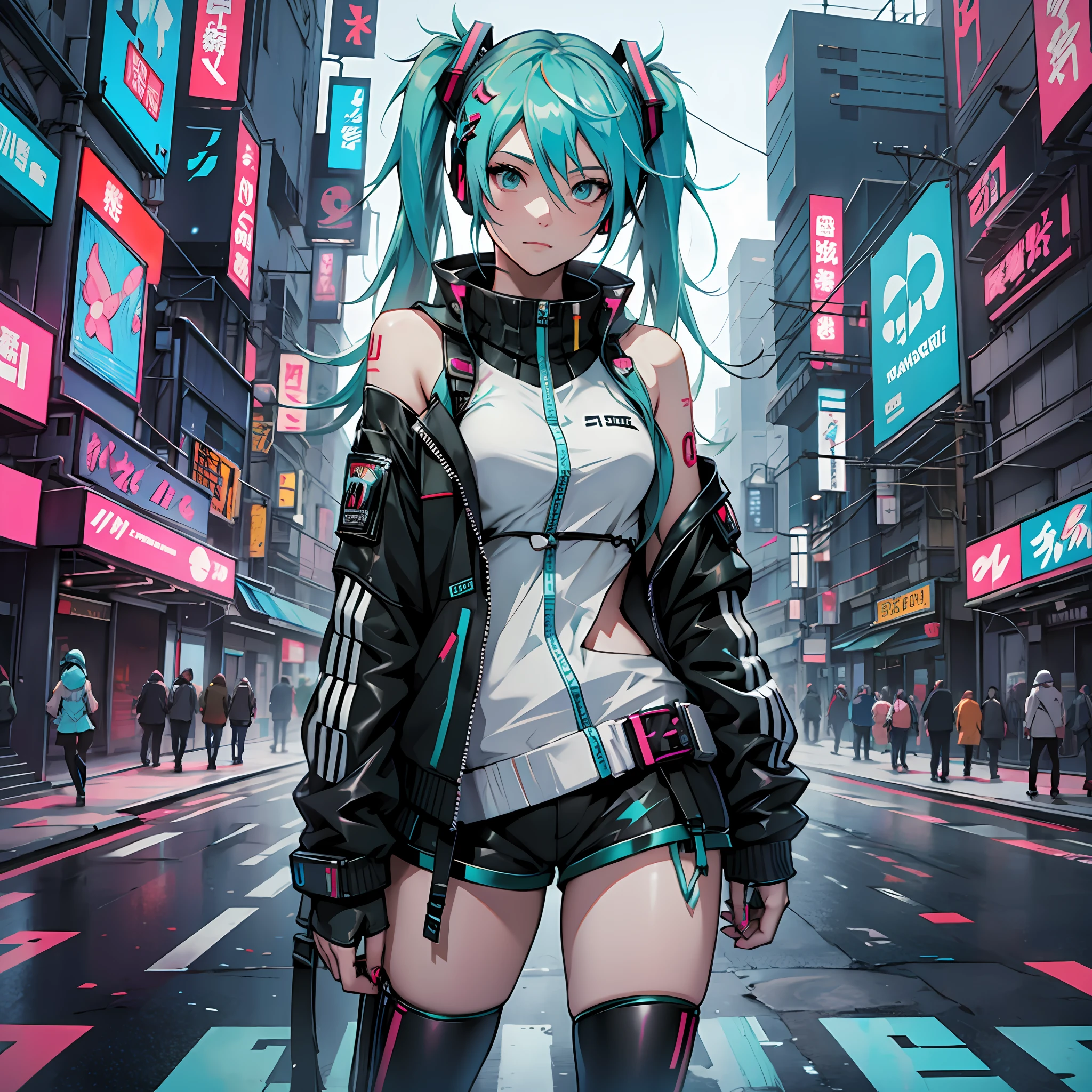 Hatsune Miku cosplay, female cosplay, cyberpunk style, anime girl, cyberpunk cosplay --auto --s2