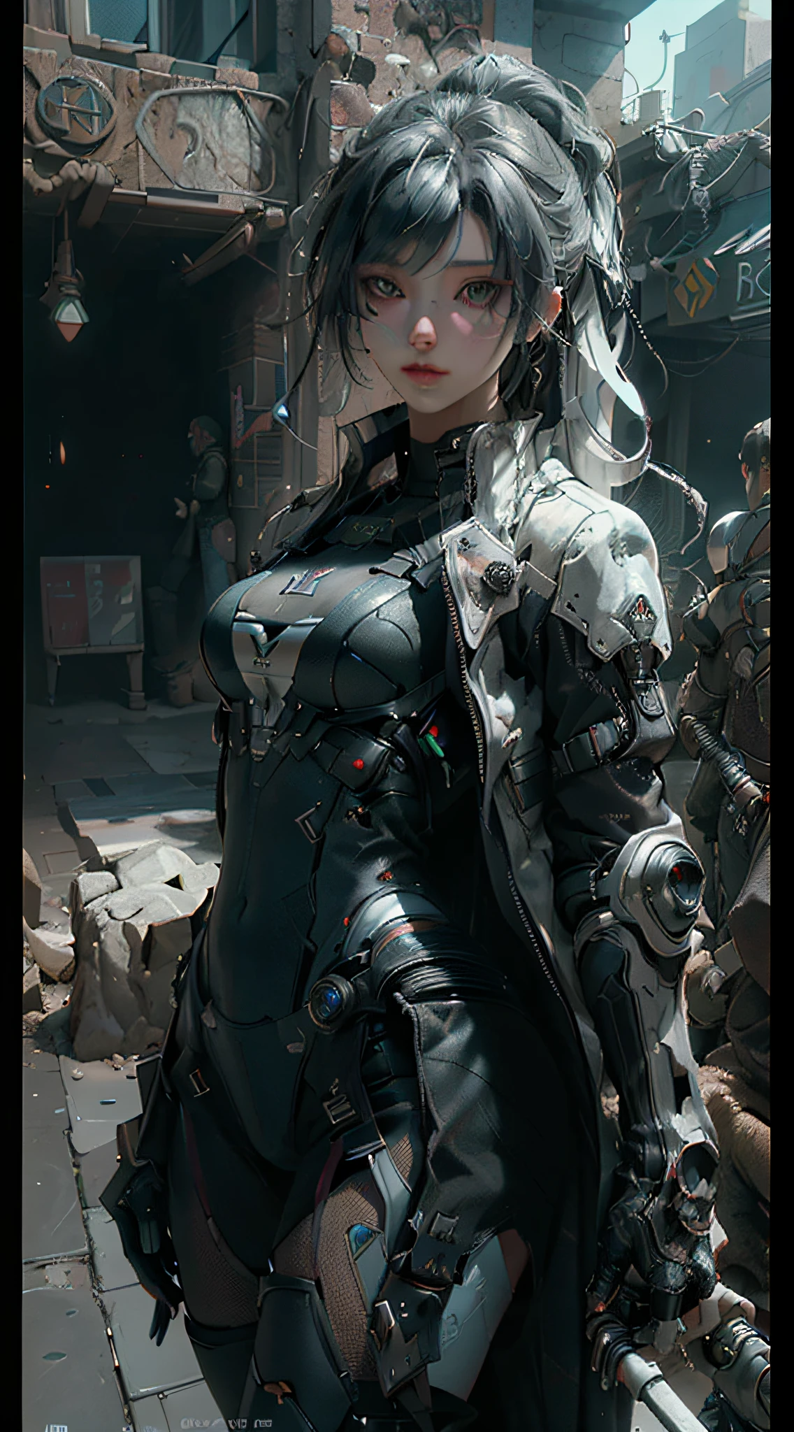 ((Best quality)), ((masterpiece)), (detailed:1.4), 3D, an image of a beautiful cyberpunk female,HDR (High Dynamic Range),Ray Tracing,NVIDIA RTX,Super-Resolution,Unreal 5,Subsurface scattering,PBR Texturing,Post-processing,Anisotropic Filtering,Depth-of-field,Maximum clarity and sharpness,Multi-layered textures,Albedo and Specular maps,Surface shading,Accurate simulation of light-material interaction,Perfect proportions,Octane Render,Two-tone lighting,Wide aperture,Low ISO,White balance,Rule of thirds,8K RAW,