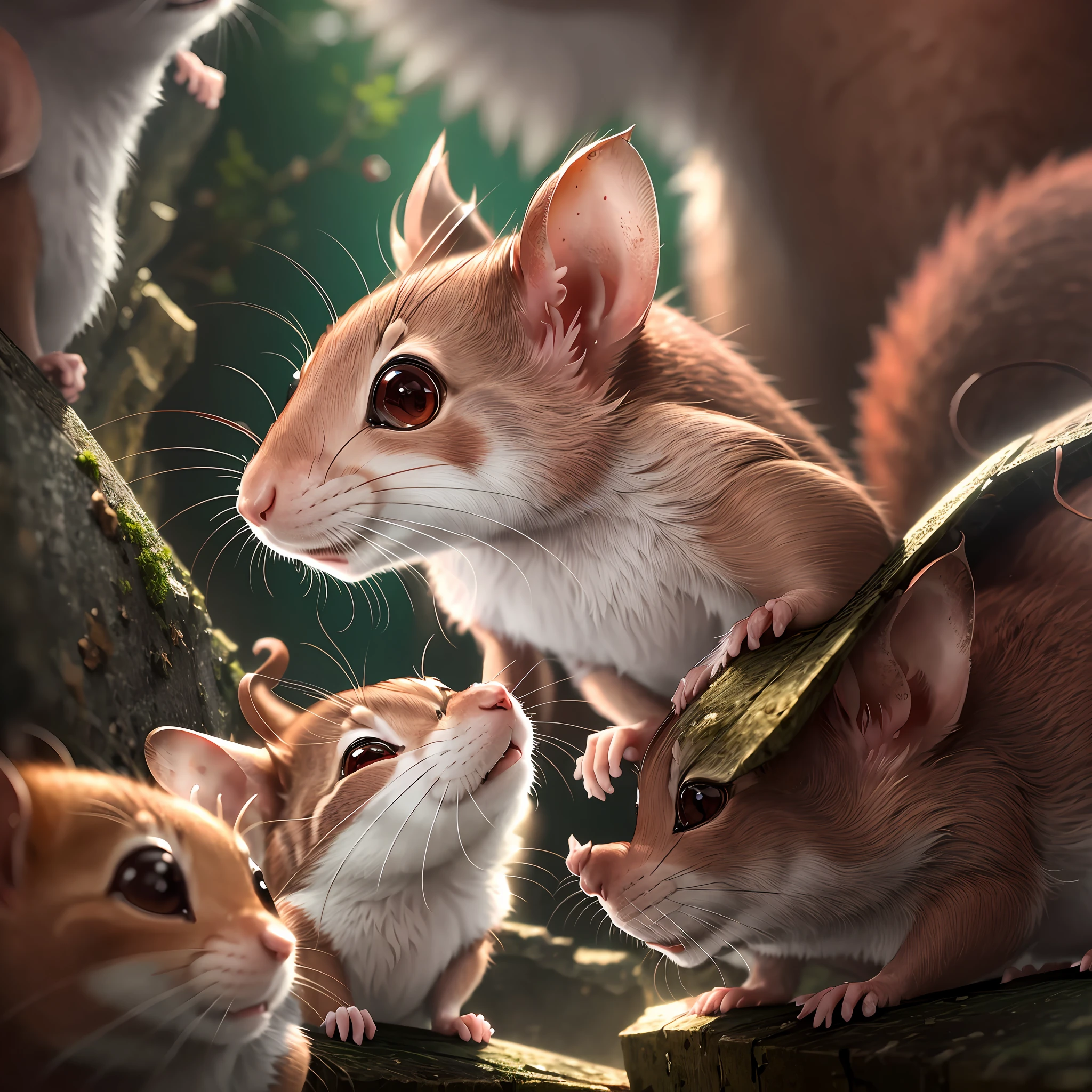 a group of red rat playing close look up hd resoultion 8k, cenmatic --auto --s2