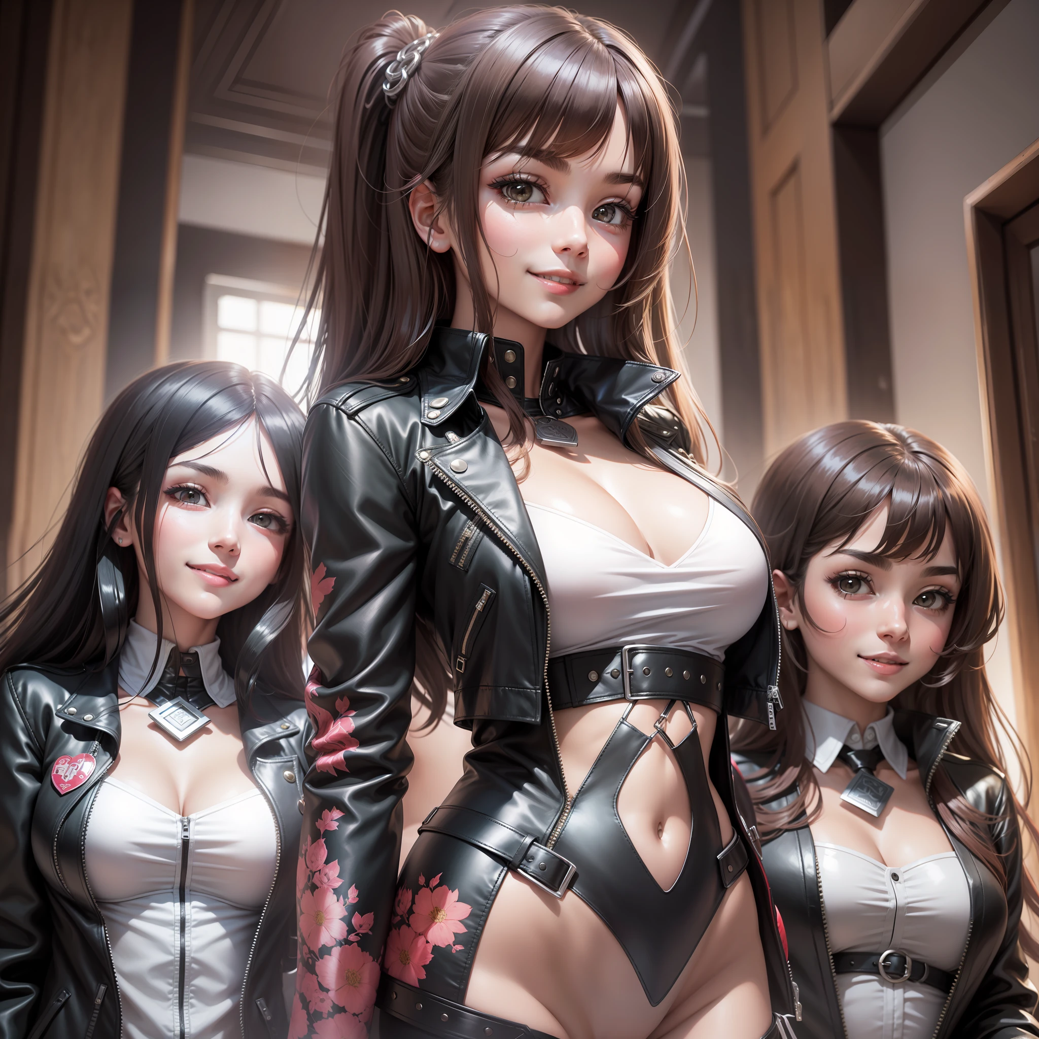 Harem Multiple  School Leather Jacket Smile Best Quality Masterpiece Long Hair