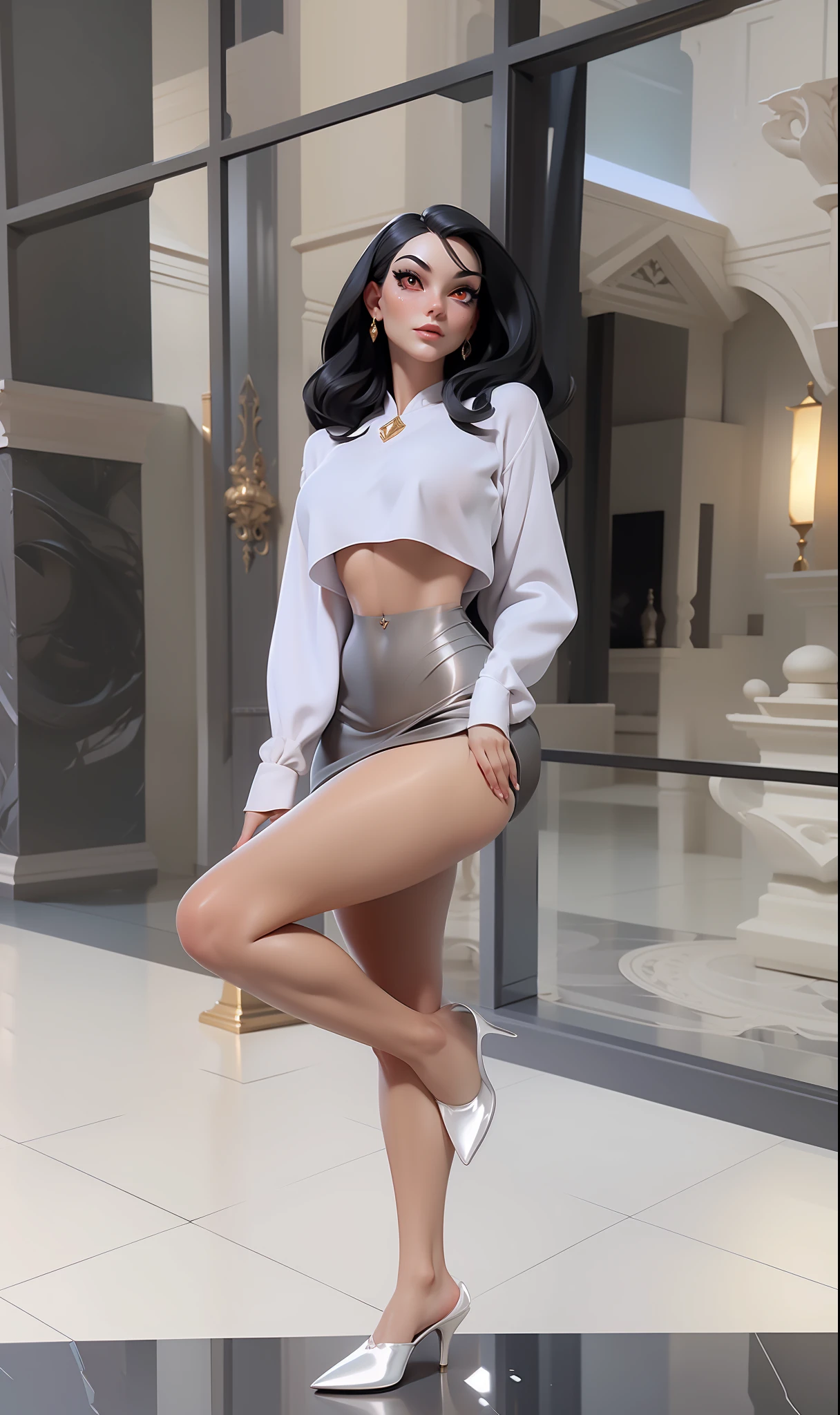 unparalleled masterpiece, ultra realistic 8k CG, perfect artwork, ((perfect female figure)), mature female, milf, narrow waist, looking at viewer, seductive posture, sexy pose, alluring, clean, beautiful face, pure face, pale skin, large breasts, exposed breasts, naked breasts, pressing breasts up against a window, divine goddess, ((shiny skin)), (((skindentation))), lace, lace trim, short lace-trimmed black skirt, delicate pattern, intricate detail, (rich:1.4), prestige, gorgeous, luxury, royal palace, jewelry, gem, gold, silver, diamond, glint, sapphire, ruby, emerald, pearl, amber, obsidian tifa lockhart, red eyes, black hair, long hair, (((sweating)))