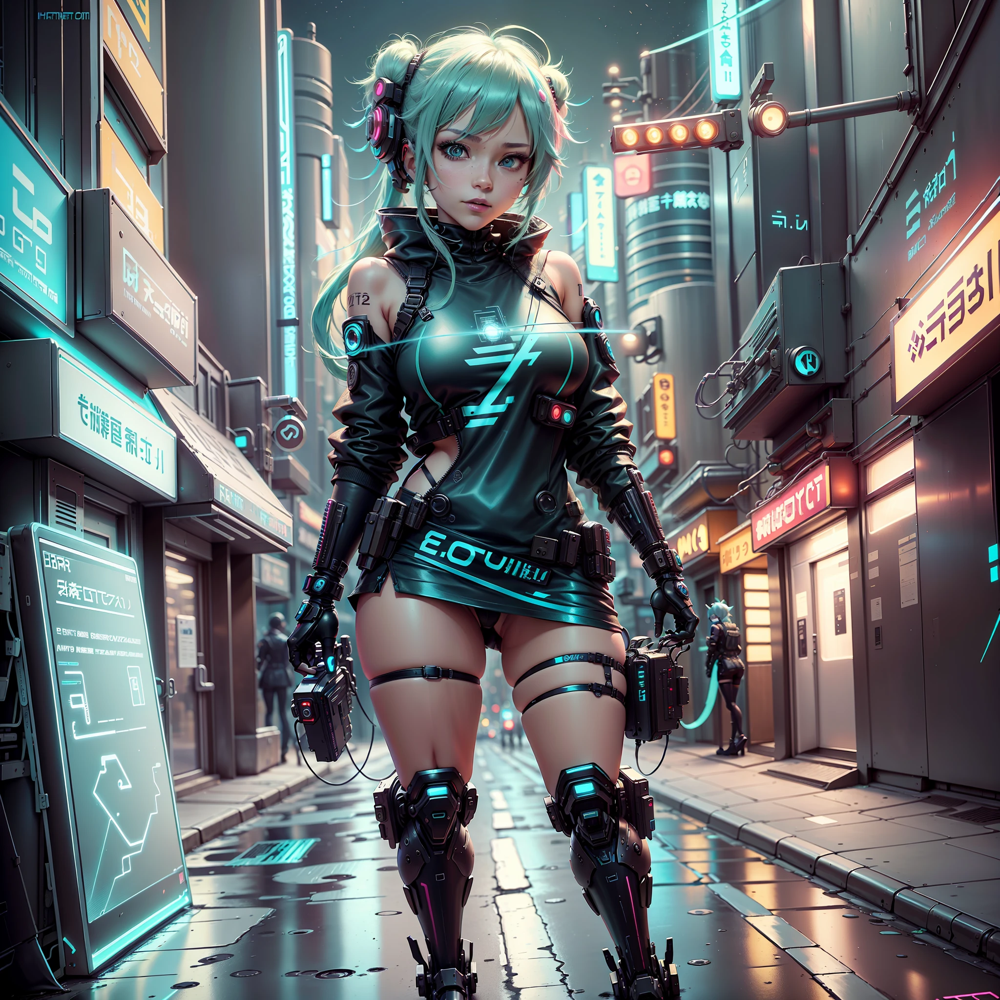 woman in police uniform walking down a street, Hatsune Miku cosplay, female cyberpunk anime girl, cyberpunk anime, cyberpunk anime girl, anime cosplay, cyberpunk girl, anime girl in real life, cyberpunk streets in, cyberpunk style, cyberpunk outfit, has cyberpunk style, oppai cyberpunk, full cosplay --auto --s2