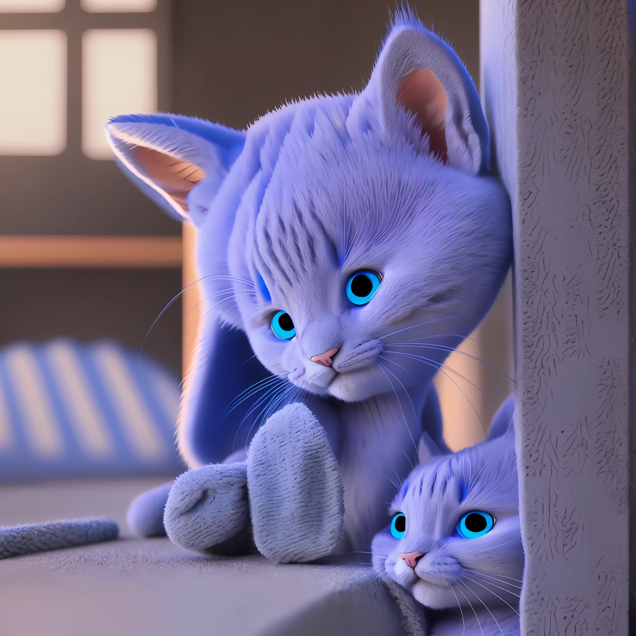 a blue cat close look up blue eye rub his head with girl leg girl stand with full body --auto --s2