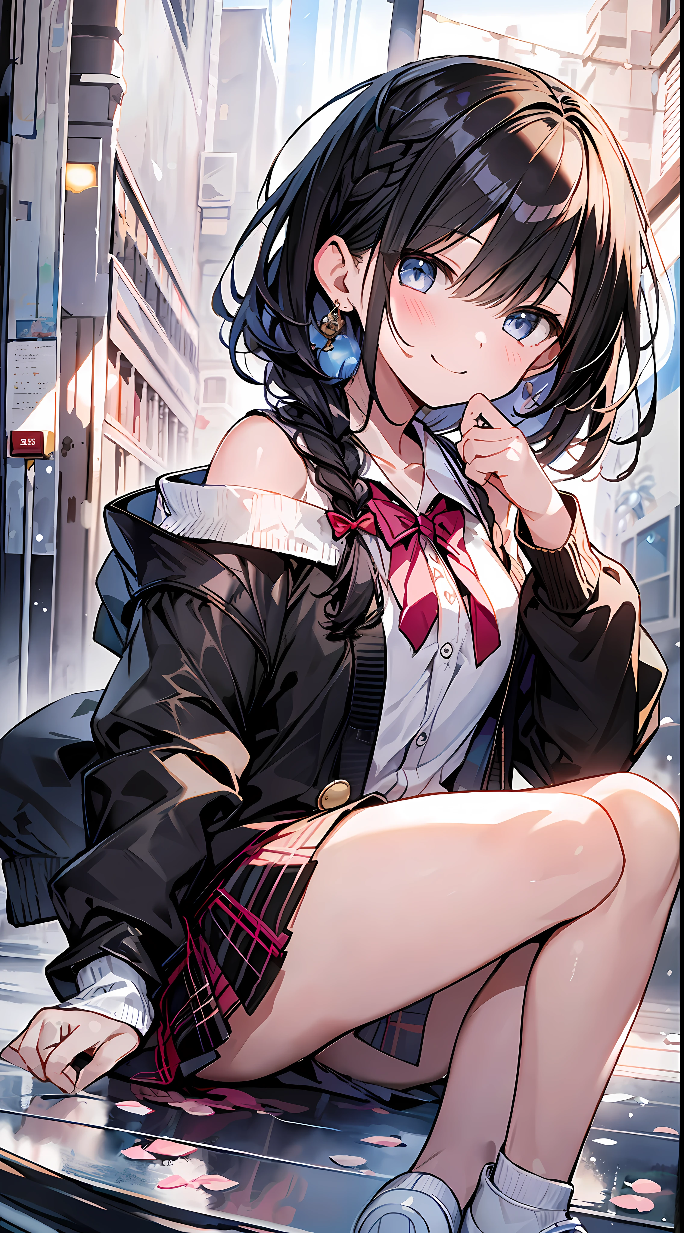 (Incredibly Absurdres Absolutely Resolution: 1.5), Top Quality, Masterpiece, Ultra High Resolution, 8k, ((2 girls)), (Pale cardigan, sneakers, skirt) BREAK Shoujo Manga style, , (Loli), Soft line art, Digital enhancement, Shojo Manga Touch, Shoujo Manga Core, ( Hair length to shoulders))), (((short braid)))) BREAK Soft drawing, beautiful black hair, clear eyes, ((smile, wink)), ultra-detailed digital anime art, clear face depiction, ultra-detailed shojo manga character art, clear facial features, manga style, top quality colors, foot-up angle, entangle, beautiful and beautiful and aesthetic:1.5、High quality:1.3
