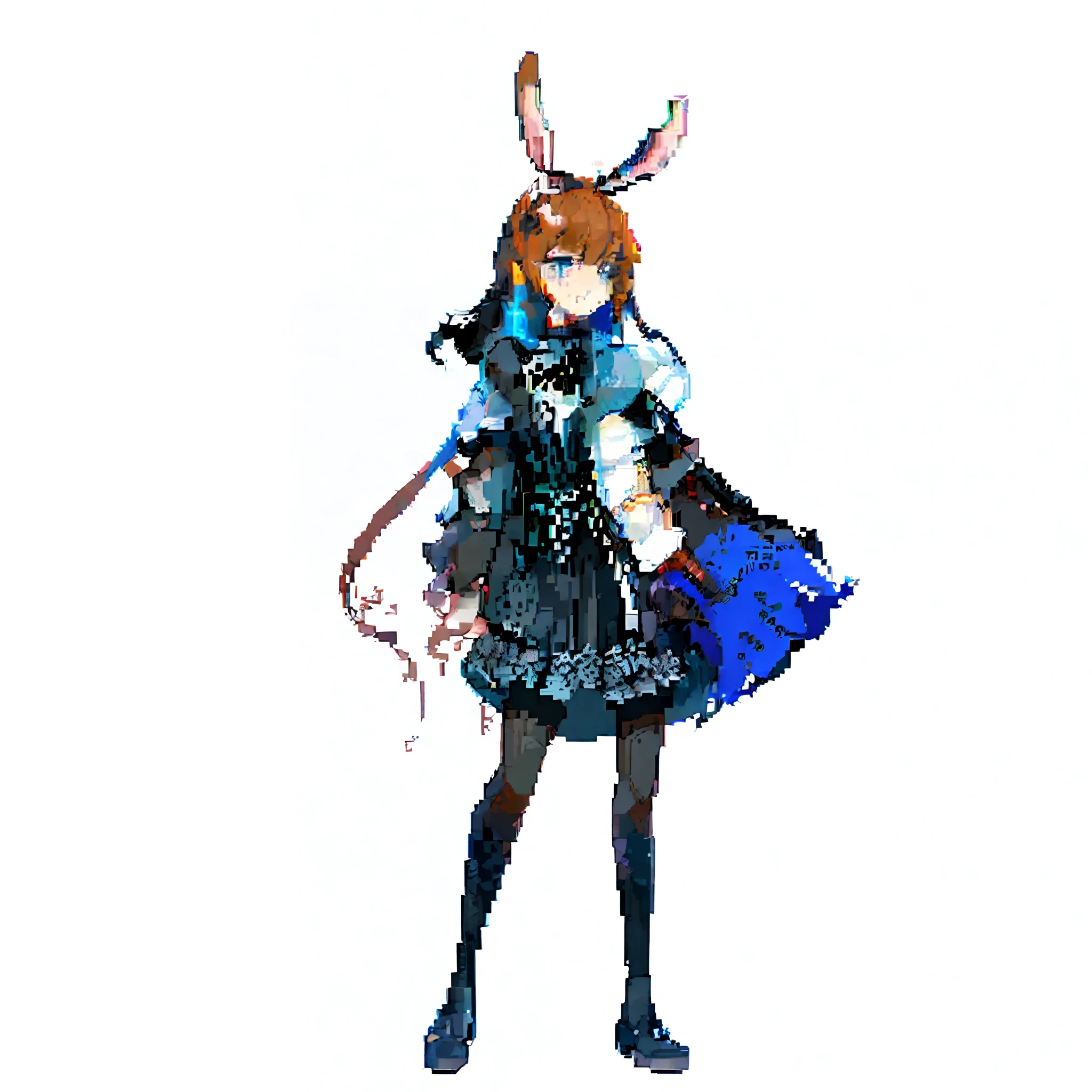 Anime girl wearing blue dress and bunny ears with bow, from Girl Front, from Ark Night, from Azure Alley video game, Girl Frontline style, Girls Frontline CG, pixel style. Girl Front, rabbt_character, Azure Lane Style, Ark Night, April Rendering, Girl Frontier Universe, Girl Front, M4 Somod II Girl Front