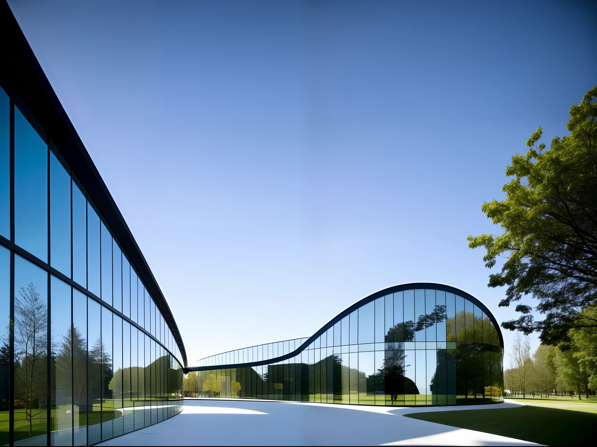 a modern museum building, glass, curve shape