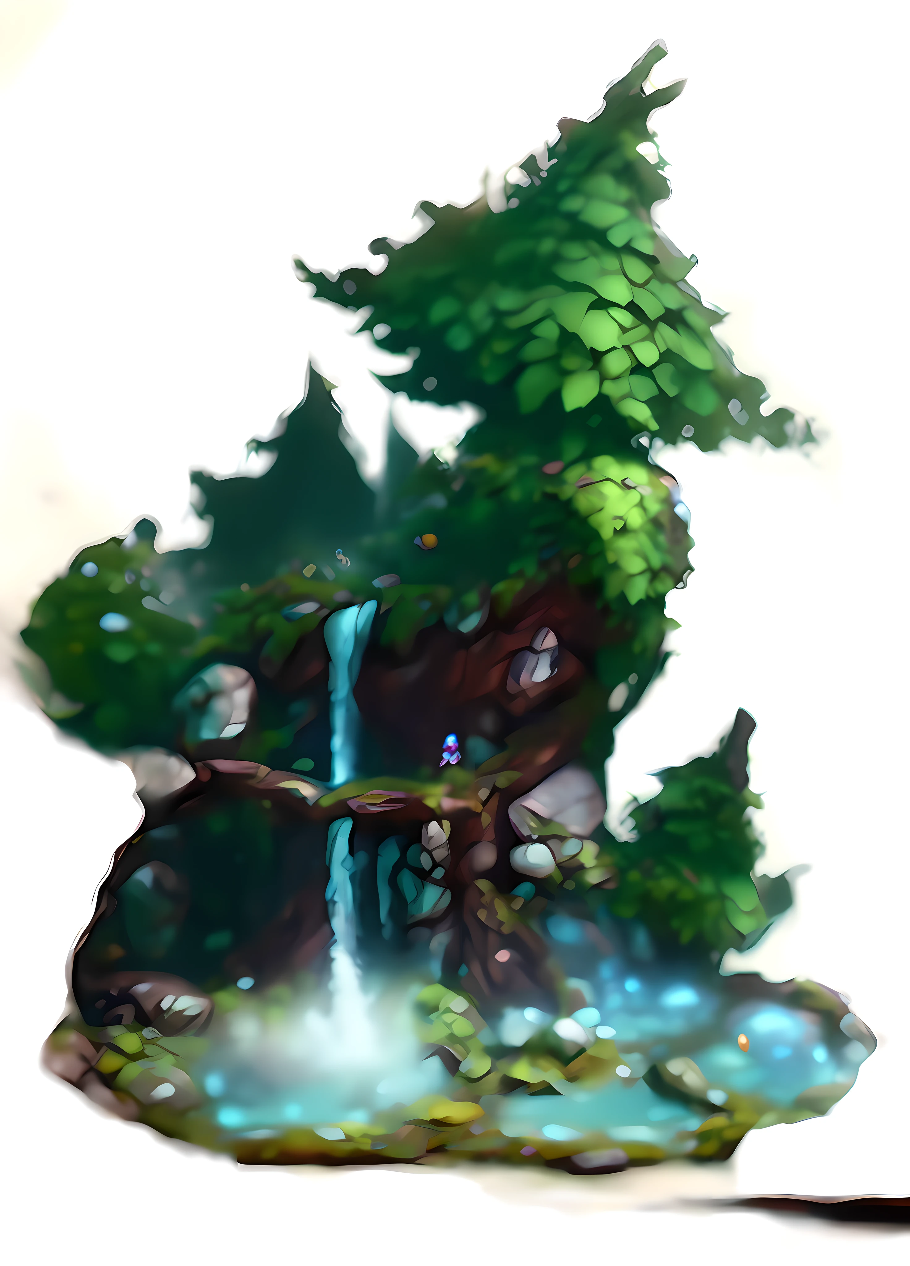 a close up of a statue of a horse near a waterfall, ent treant dryad, mana flowing around it, treant, flying trees and park items, graphic of enchanted terrarium, tree druid, immortality fountain, fountain of youth, fountain of water, forest setting, spirit of the forest dwells, yggdrasil, humblewood art style, druid --auto --s2