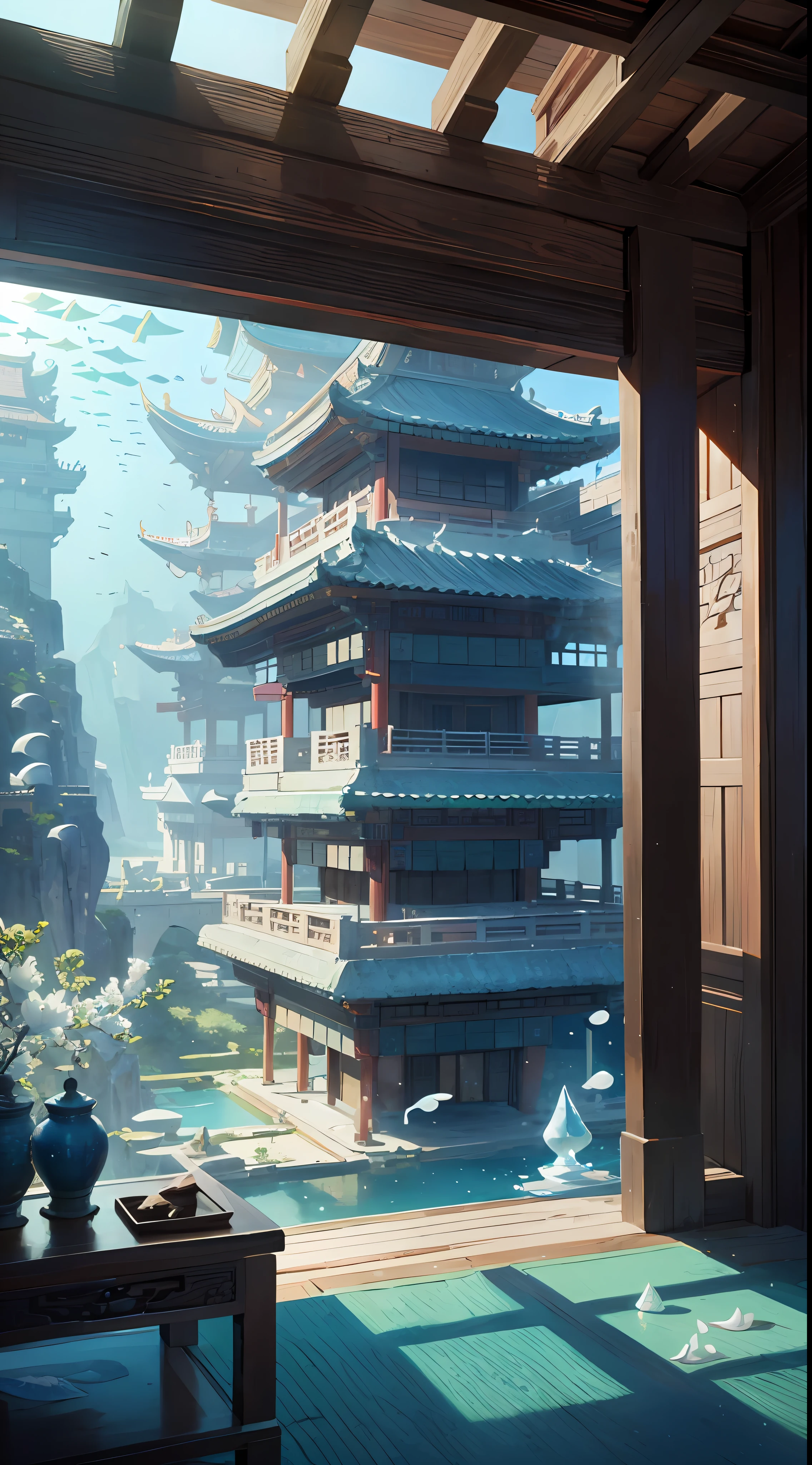 Ancient Chinese Palace, White Jade Palace Under the Sea, Underwater, Bubbles, Current, (Illustration: 1.0), Epic Composition, Natural Light, HD Details, Masterpiece, Best Quality, (Very Detailed CG Unity 8k Wallpaper)