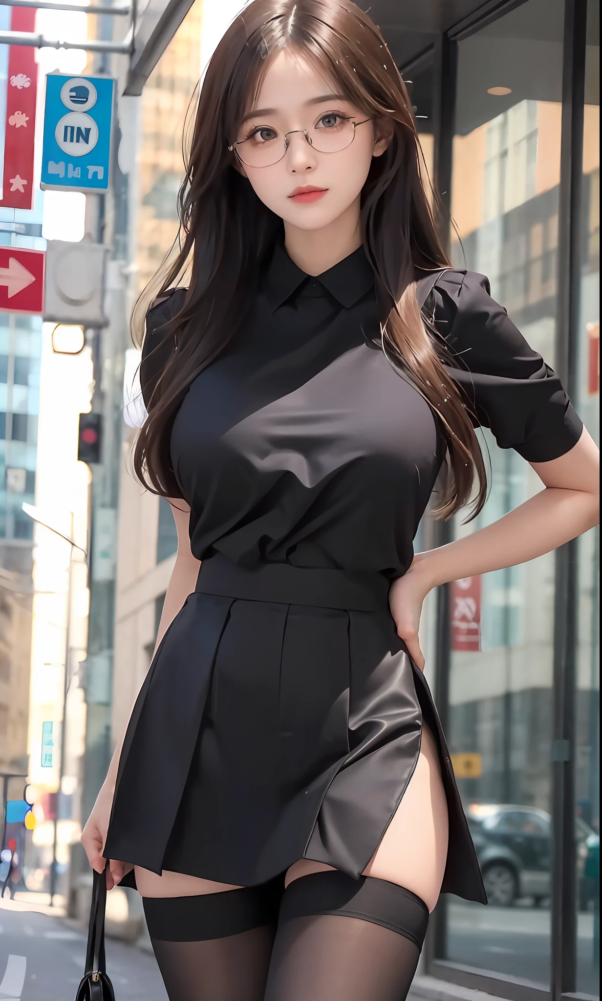 ulzzang-6500-v1.1, (raw photo:1.2), (photorealistic:1.4), beautiful detailed girl, very detailed eyes and face, beautiful detailed eyes, ridiculous, incredibly ridiculous, huge file size, super detailed, high resolution, very detailed, best quality, masterpiece, ((fashion clothing with diverse colors)), illustration, very detailed, CG, unified, 8k wallpaper, amazing, fine detail, masterpiece ,best quality, very detailed CG uniform 8k wallpaper, light on face, movie lighting, 1girl, 16 years old, long white hair, side splits, (big breasts), (no panties)), (glasses), ((dynamic pose))), ((sexy pose))), (camel toe), (half), (pantyhose)), ((black hip skirt))