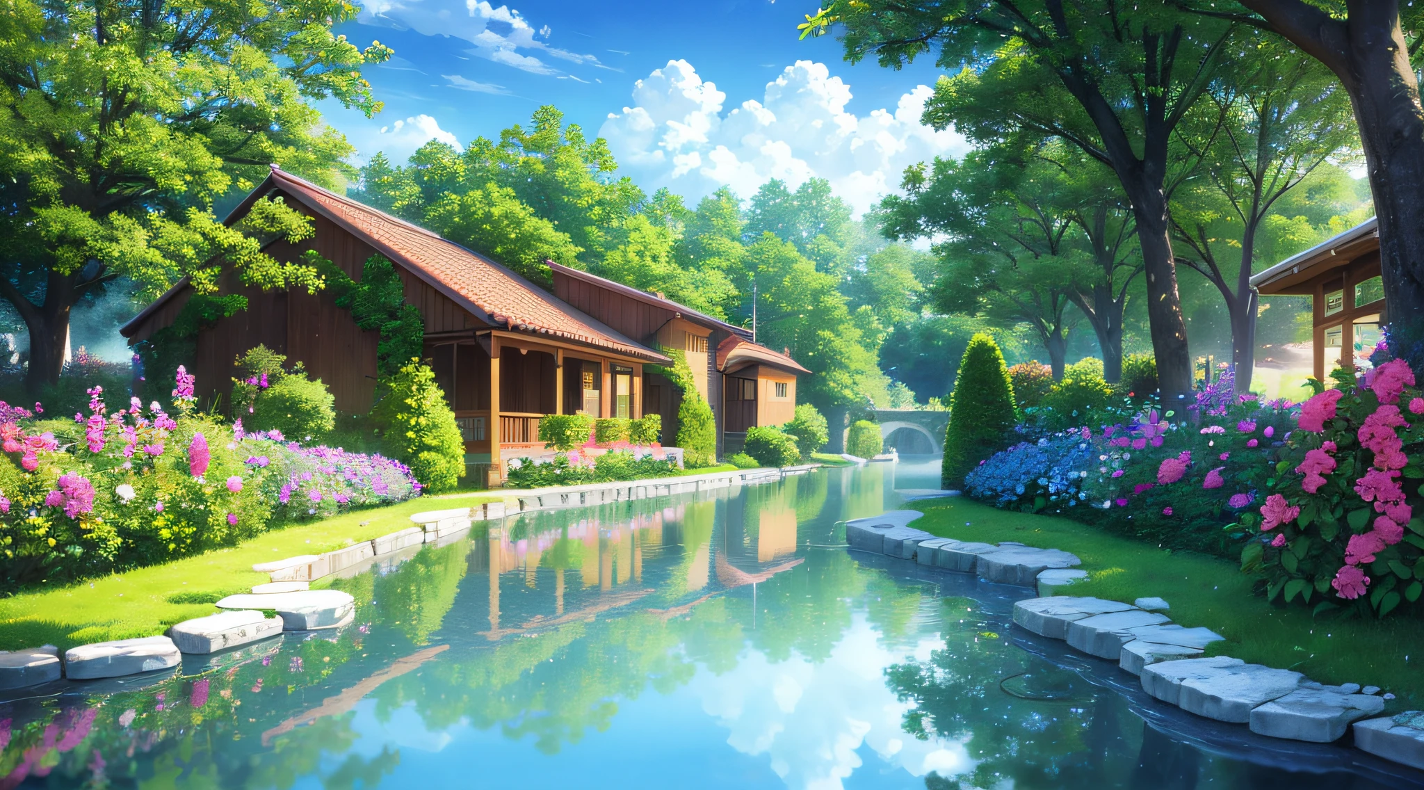 extremely detailed CG 8k wallpaper, beautiful garden, glibi studio style
