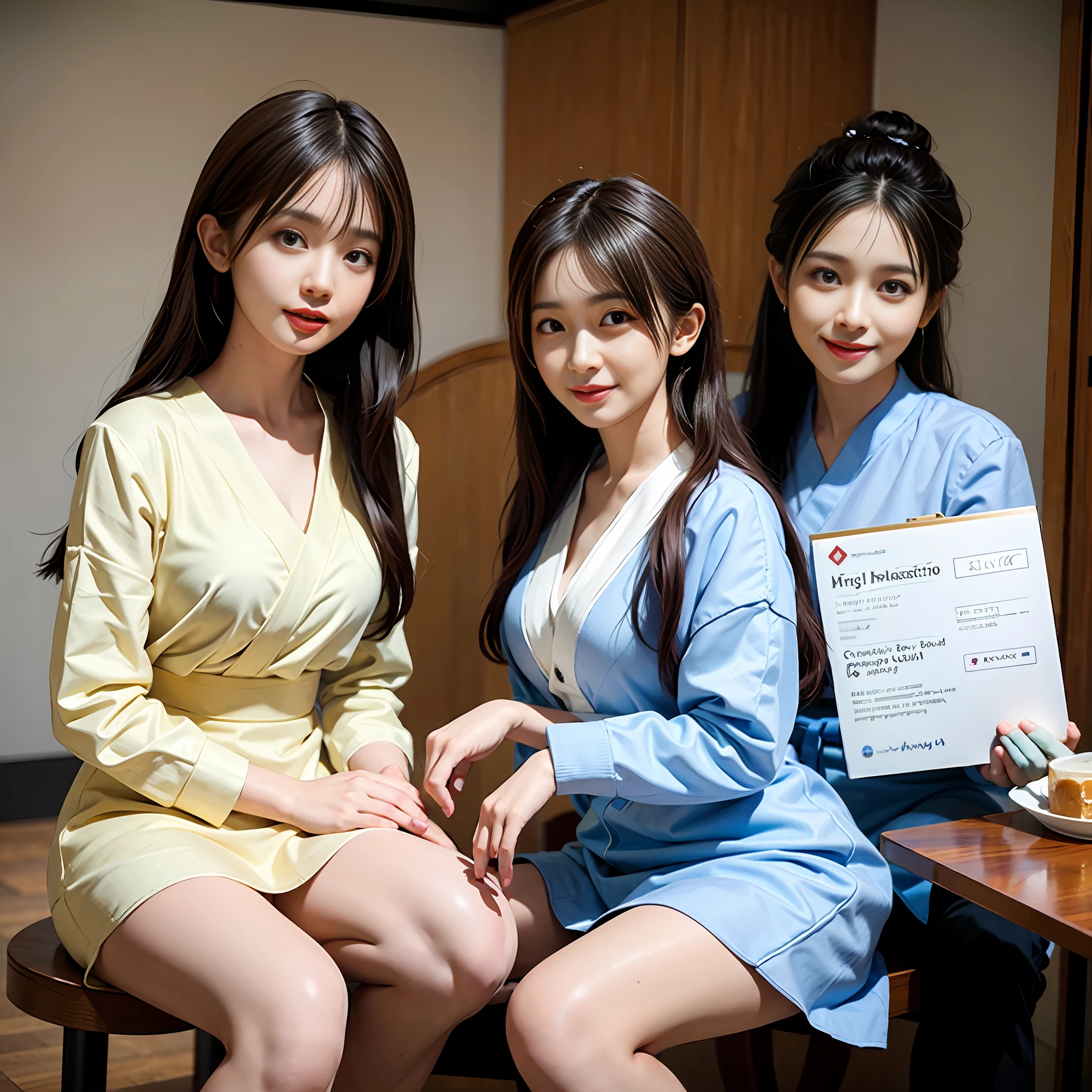 Masterpiece, high quality, two Korean student girls looked at me with harsh smiles