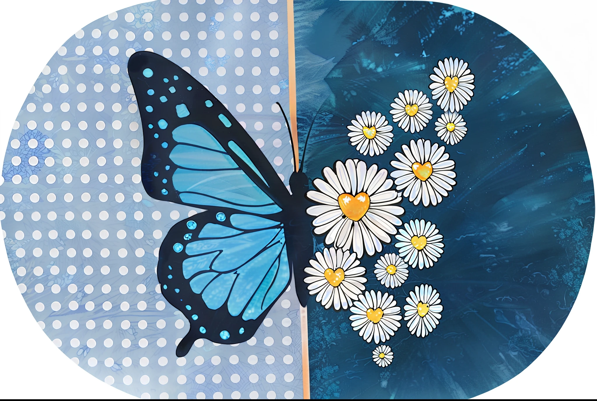 there is a blue butterfly with white flowers on it, flowers and butterflies, butterfly pop art, butterfly, harmony of butterfly, by Paul Davis, flower butterfly vest, butterfly wings, beatrice blue, butterflies, daisy, by Rainer Maria Latzke, by Dietmar Damerau, by rainer hosch, 2020, 2 0 2 0