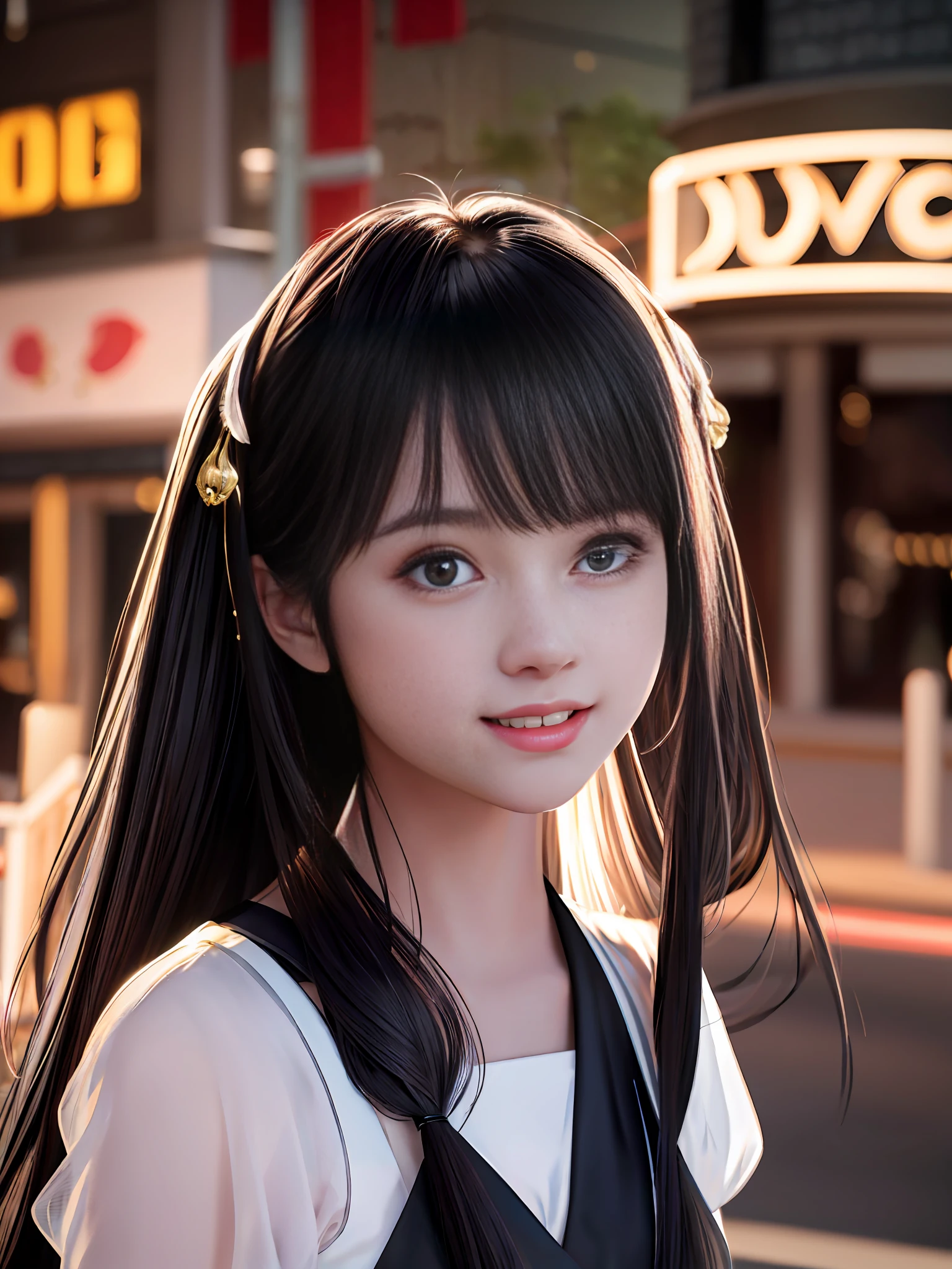 {{1girl}},{{Solo}},{{Beautiful hair}},depth of field, dreamy, very beautiful girl, , glowing skin, glowing eyes, 16 years es, black hair, fair skin, smiling, detailed portrait, delicate and cute features, vivid and cute, surreal, photorealism, extreme detail, realistic movie lighting, moderate highlights, (nsfw:1.2), in the street,