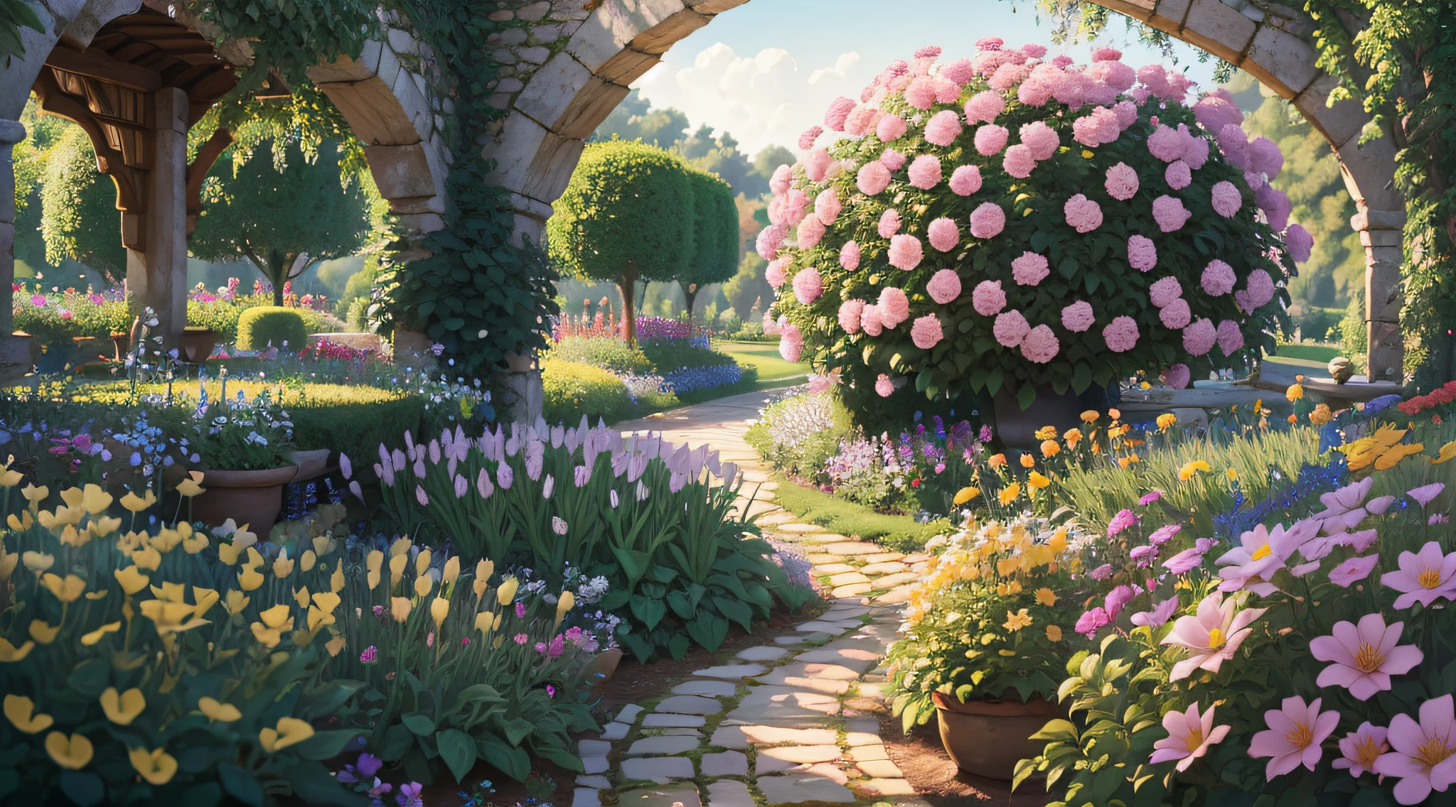 extremely detailed CG 8k wallpaper, beautiful garden, glibi studio style