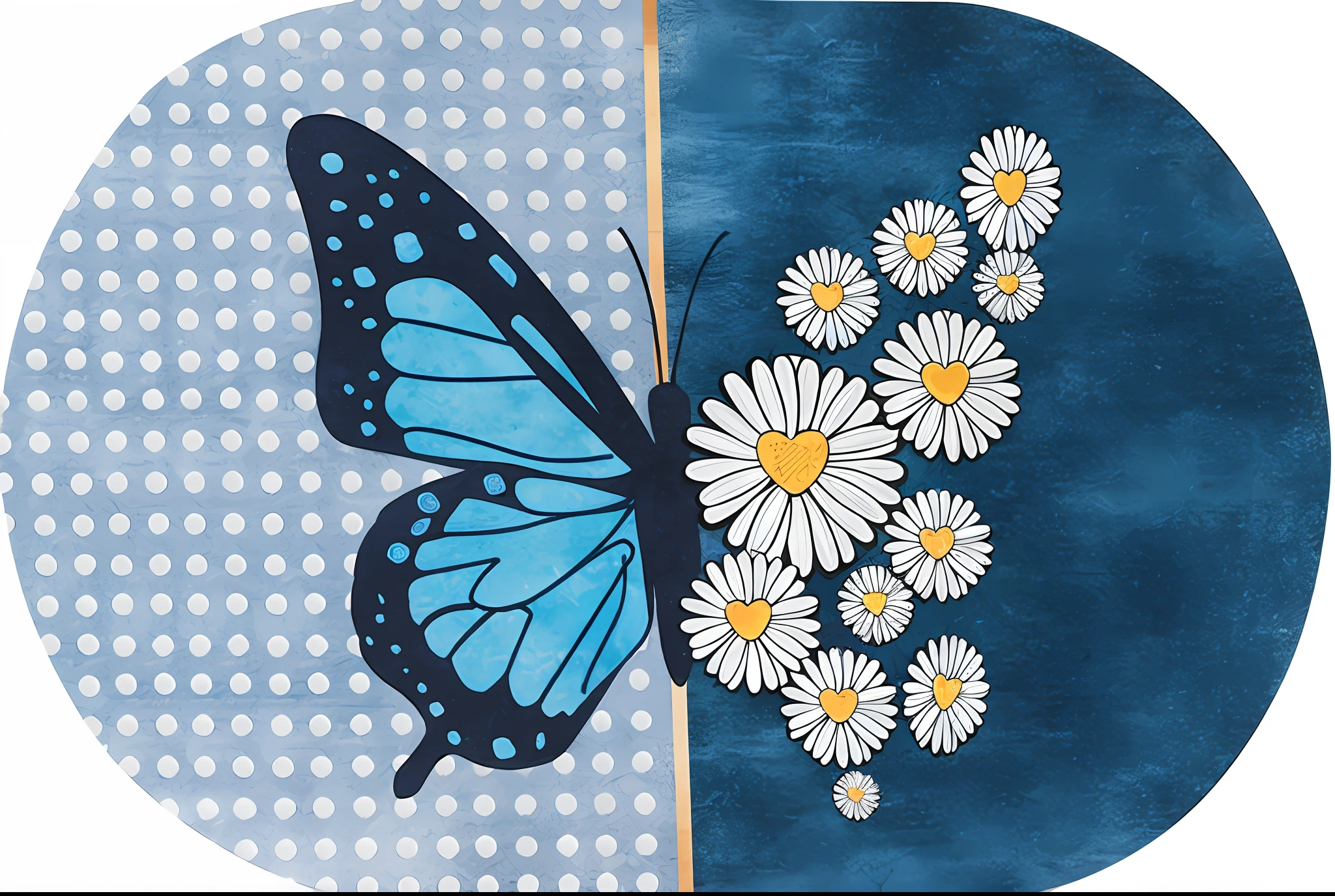 there is a blue butterfly with white flowers on it, flowers and butterflies, butterfly pop art, butterfly, harmony of butterfly, by Paul Davis, flower butterfly vest, butterfly wings, beatrice blue, butterflies, daisy, by Rainer Maria Latzke, by Dietmar Damerau, by rainer hosch, 2020, 2 0 2 0