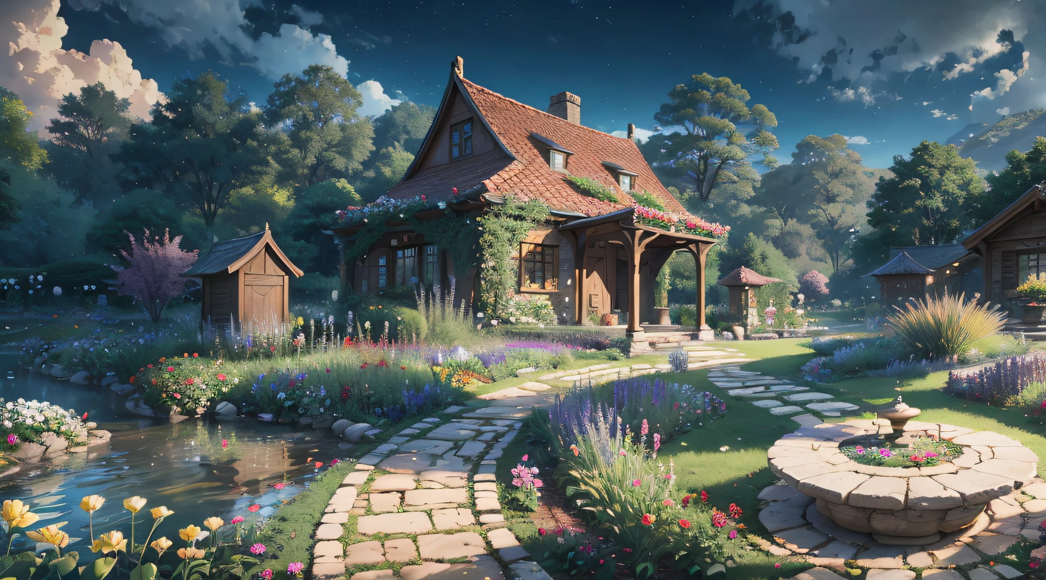 extremely detailed CG 8k wallpaper, beautiful garden, glibi studio style
