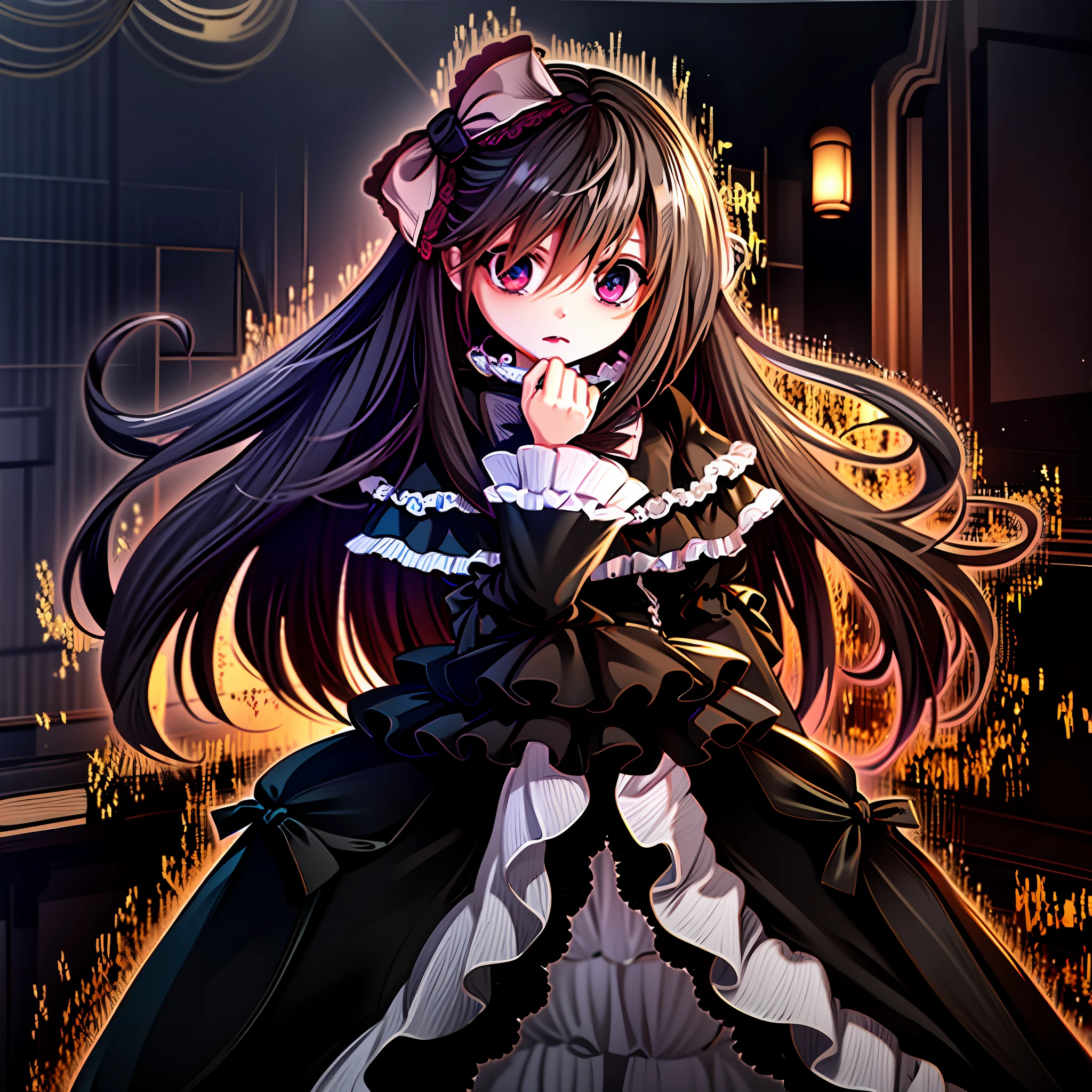 anime girl in a black and white dress with a long hair, gothic maiden anime girl, portrait of magical ****ta girl, **** in dress, anime girl wearing a black dress, mysterious girl, an elegant gothic princess, portrait of ****ta, victorian gothic ****ta fashion, nightcore, gothic maiden, marisa kirisame, ****sh, anime girl in a maid costume