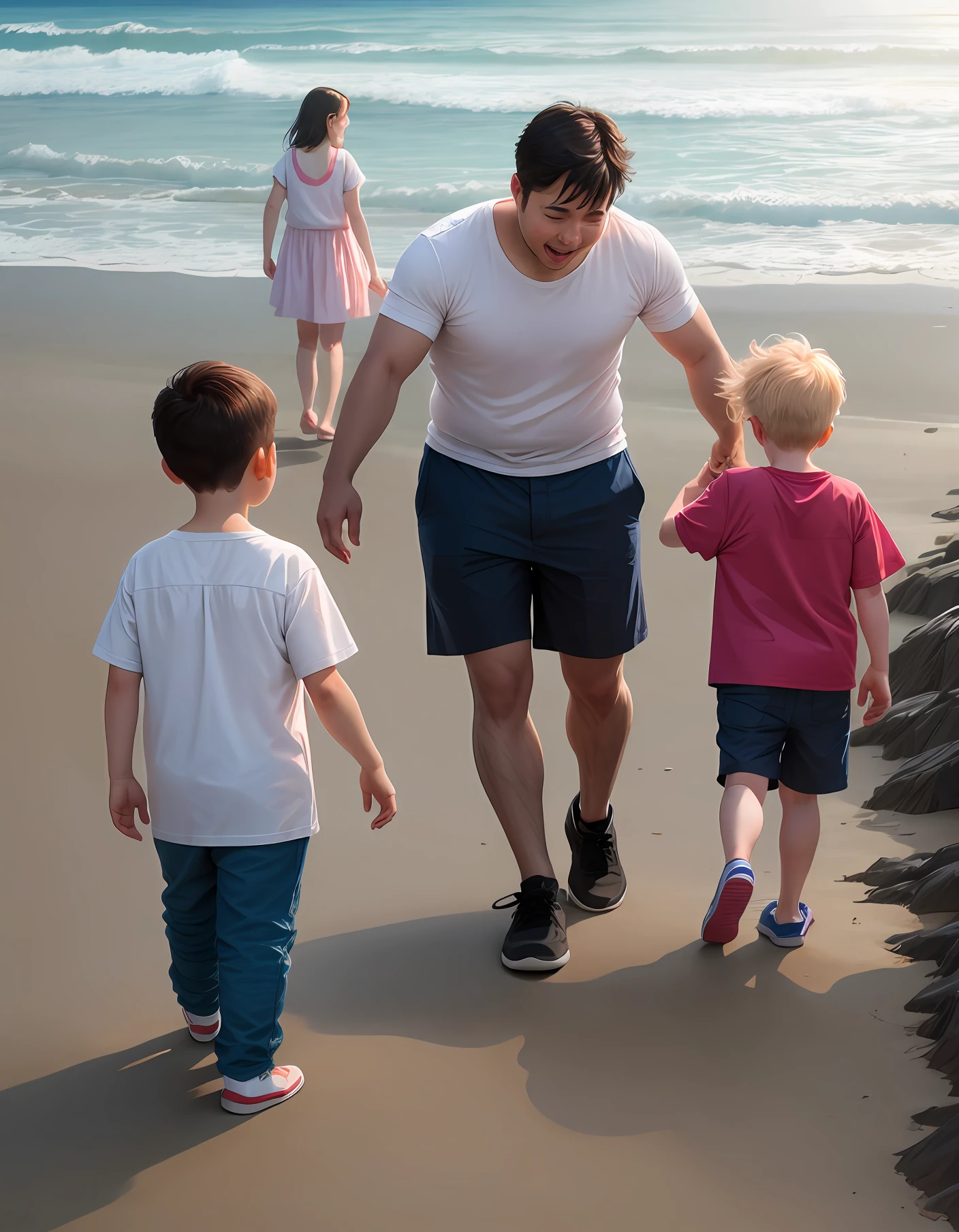 autistic  play a beach with family