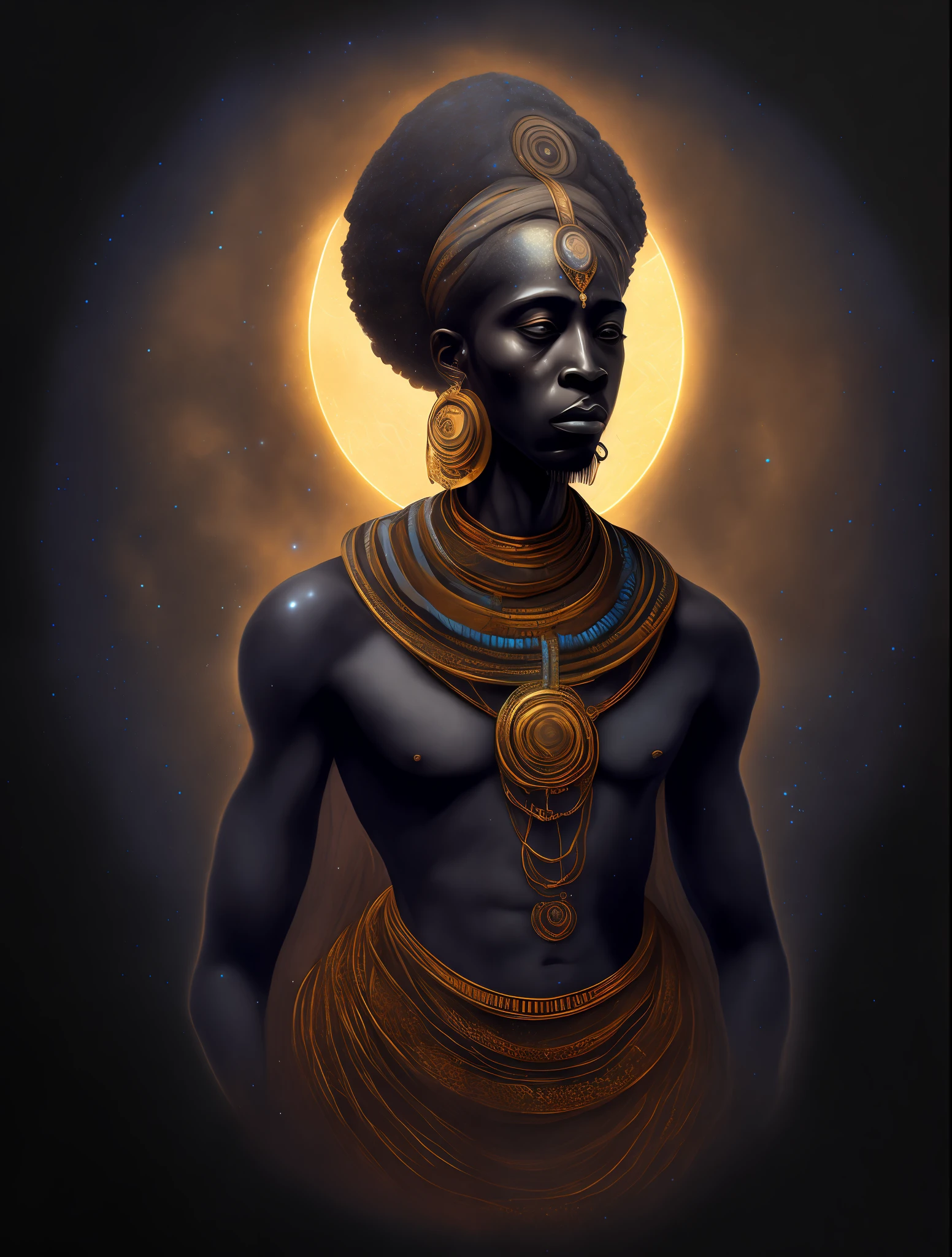 Obatala the african orisha wearing a detailed and intricate ade, cosmic god, astrophotography