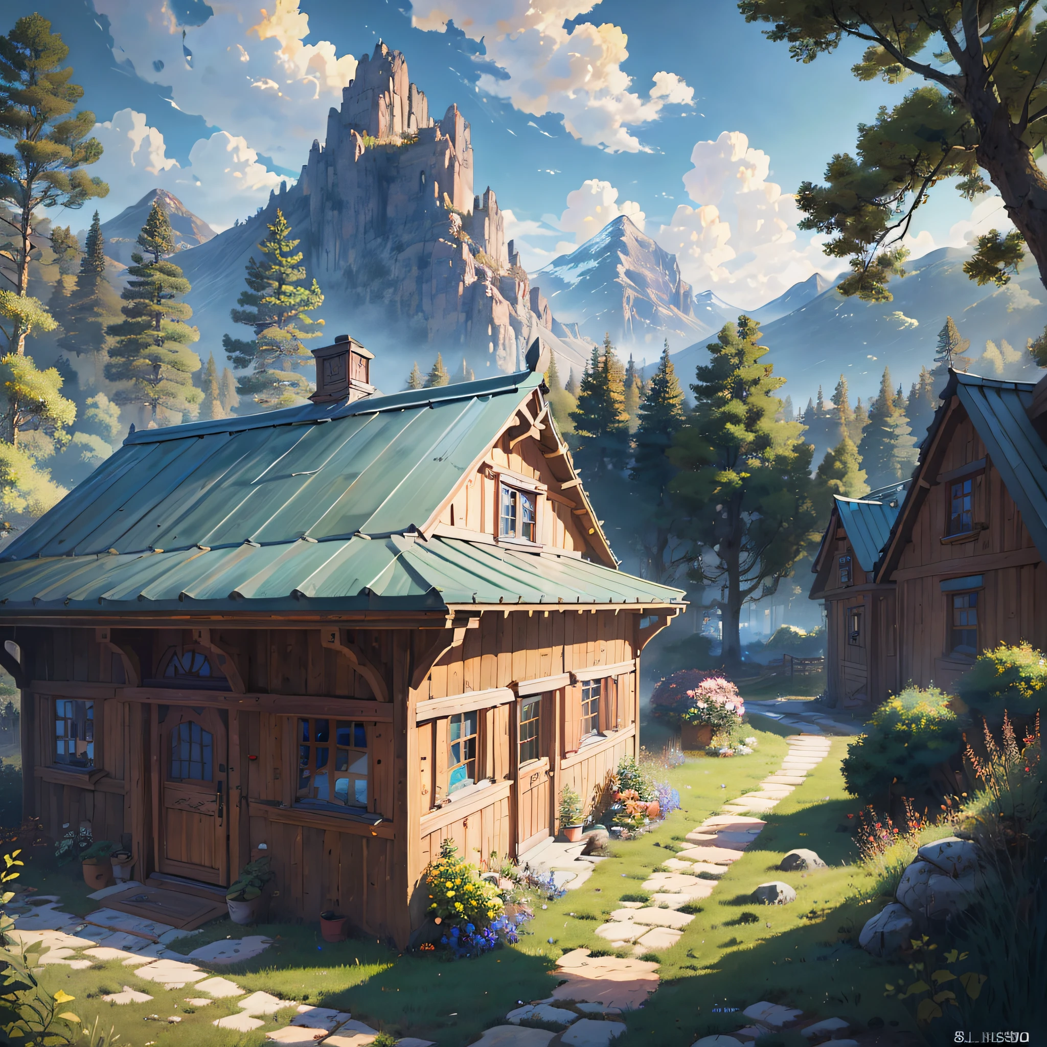 (8k, highest quality, best quality, masterpiece, highly detailed: 1.2),

1house, near the mountain, anime art style, glibi studio --auto --s2