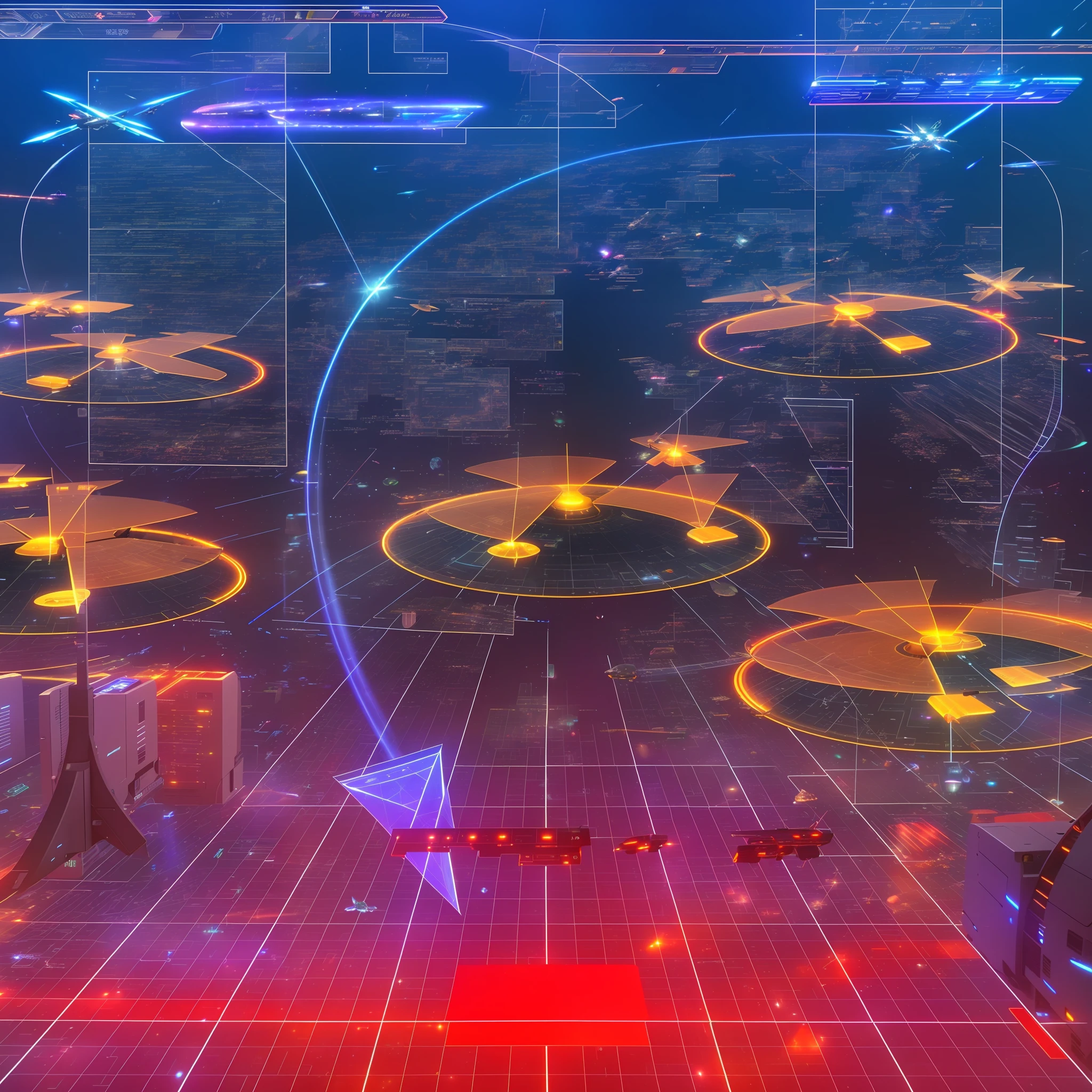 a close up of a computer screen with a bunch of different objects, background aerial battle, in game graphic, simulated space combat, futuristic battlefield, future science fiction. game cg, first person shooter game hud, cyber background, holographic interface, cyber space, futuristic. game cg, futuristic alternate timeline, large cyberarrays data holograms, fps game concept