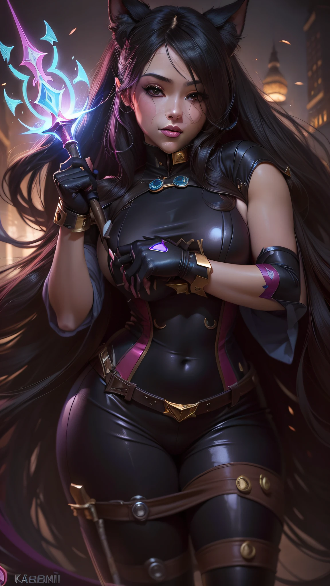 a close up of a woman dressed in a costume holding a wand, a portrait by Kanbun Master, Artstation contest winner, conceptual art, irelia, from league of legends, seraphine ahri kda, ig model | artgerm, official splash art, ! dream artgerm, ahri, zenra taliyah