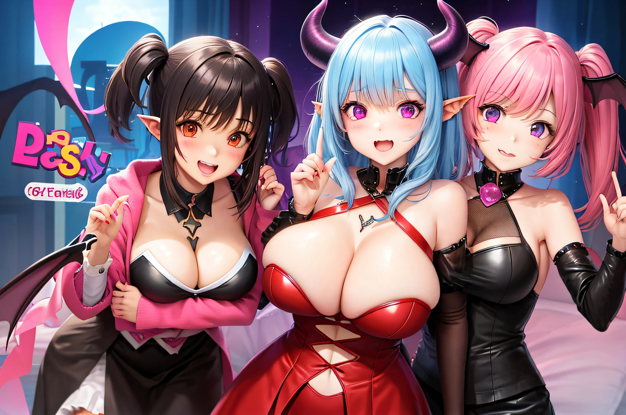 1 girls,solo,demon girl,succubus,breast expansion