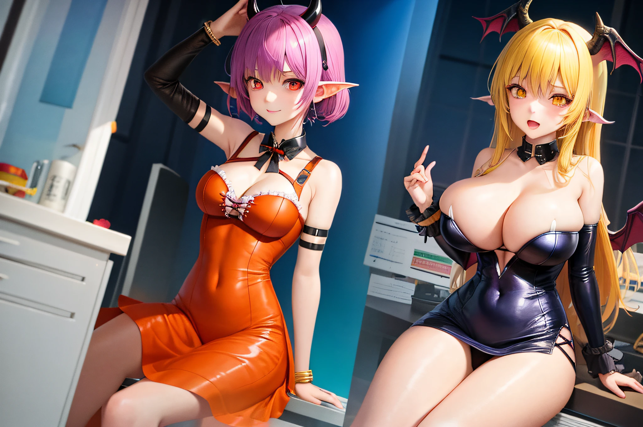 1 girls,solo,demon girl,succubus,breast expansion